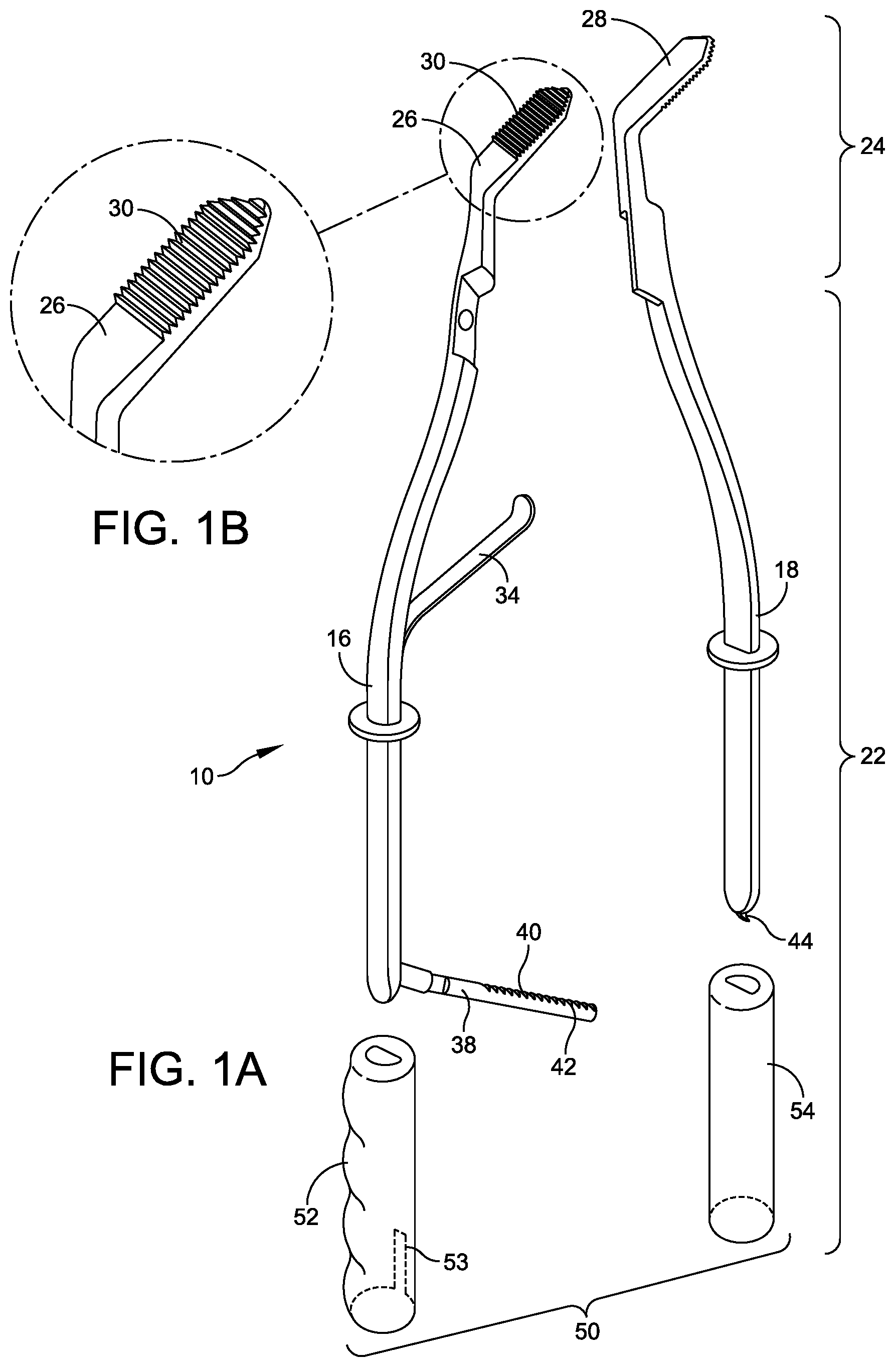 Patent US12551225 Figure 1 – Ergonomic forceps tool