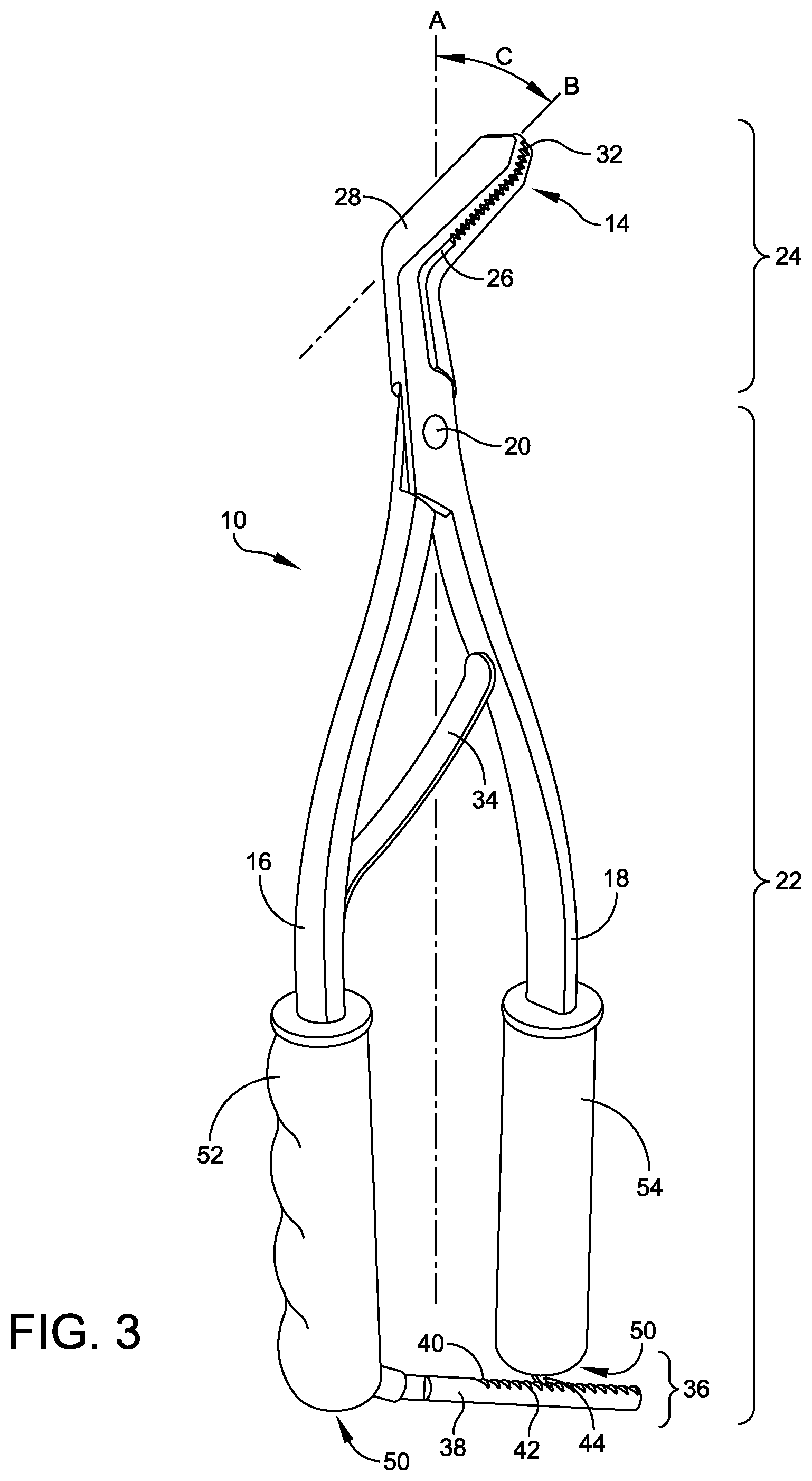 Patent US12551225 Figure 3 – Ergonomic forceps tool