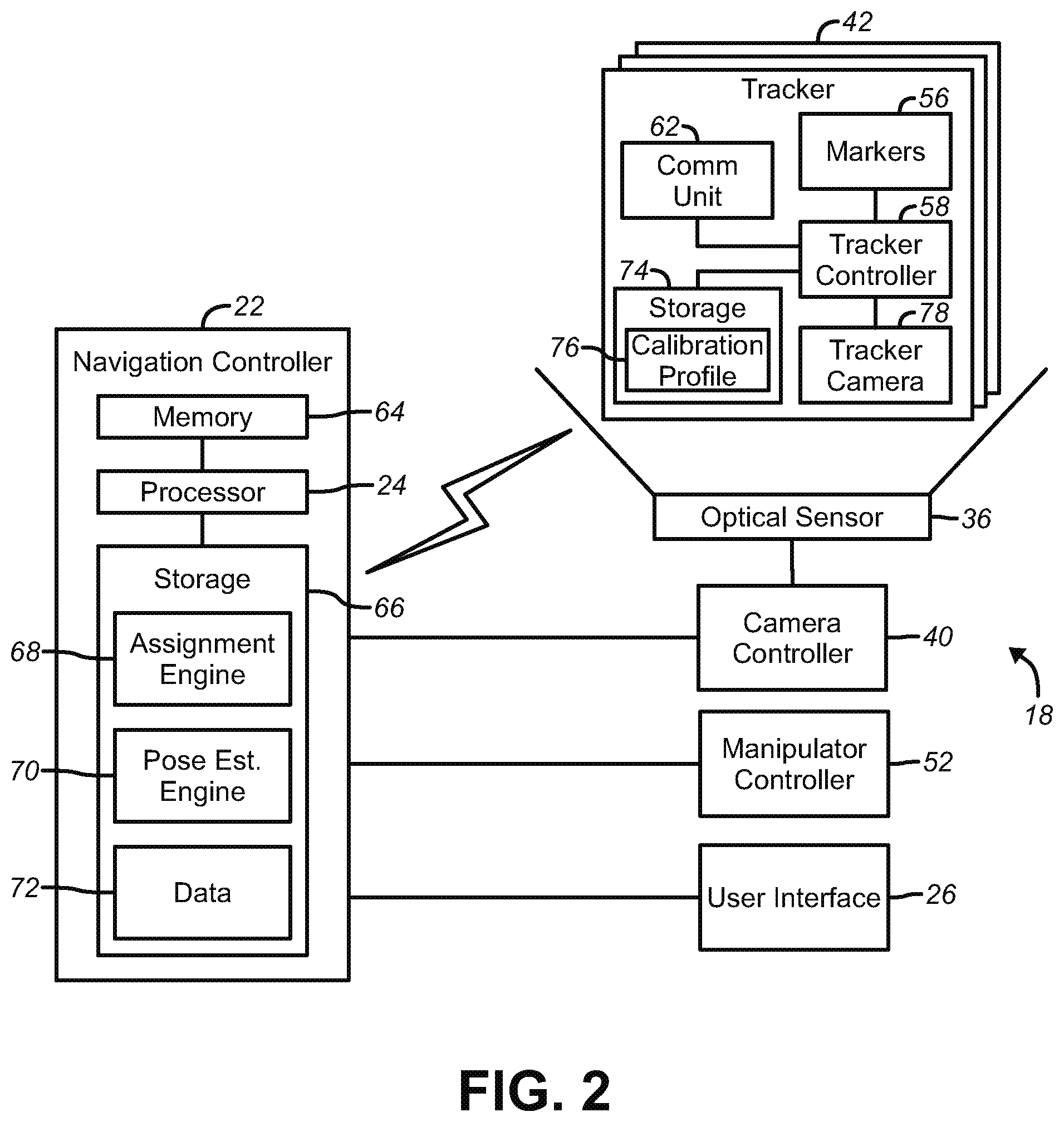 Patent US12551289 Figure 2 – Tracker-based surgical navigation