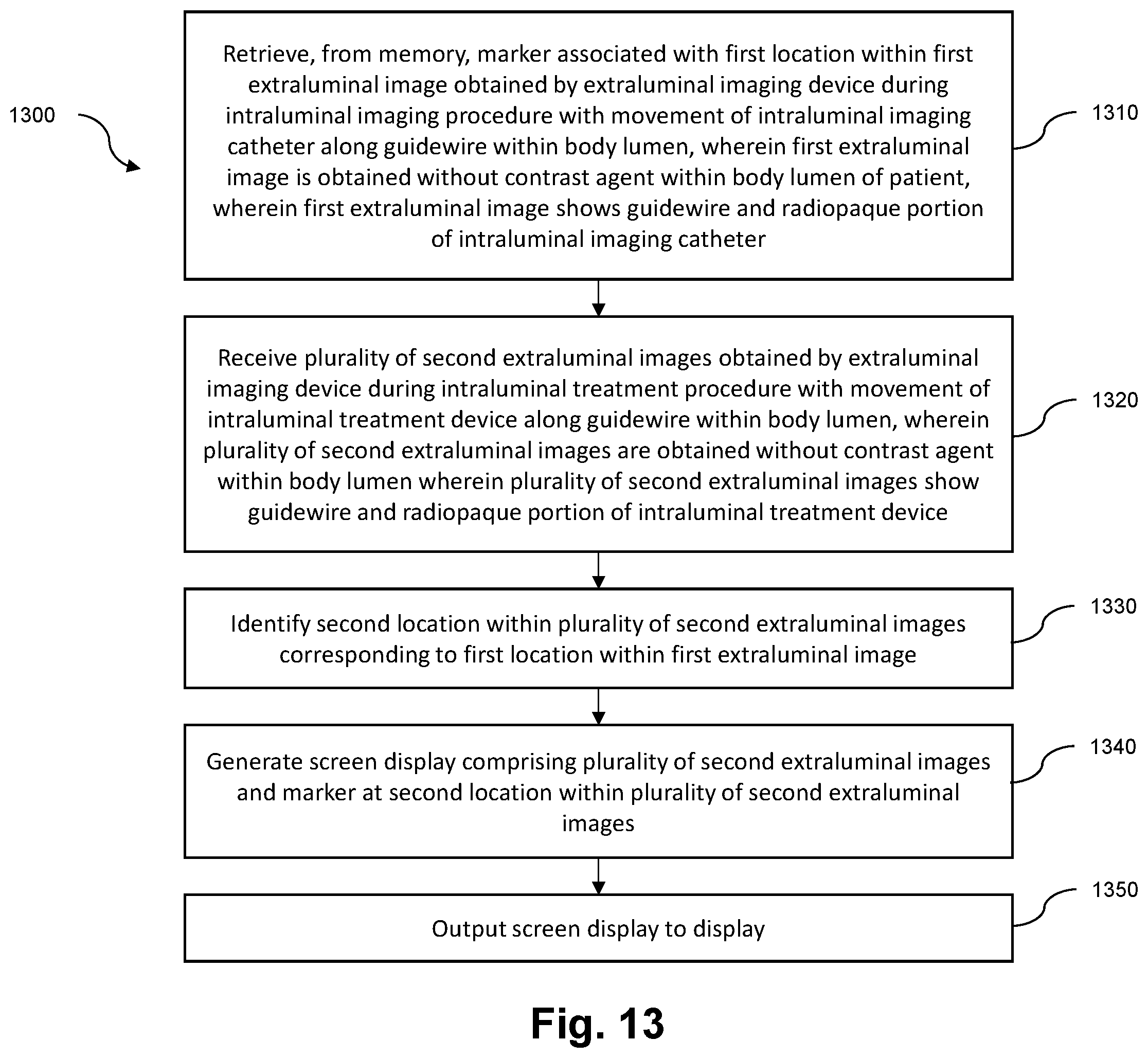 Patent US12551294 Figure 13 – Intraluminal treatment guidance prior extraluminal imaging, intraluminal data, and coregistration