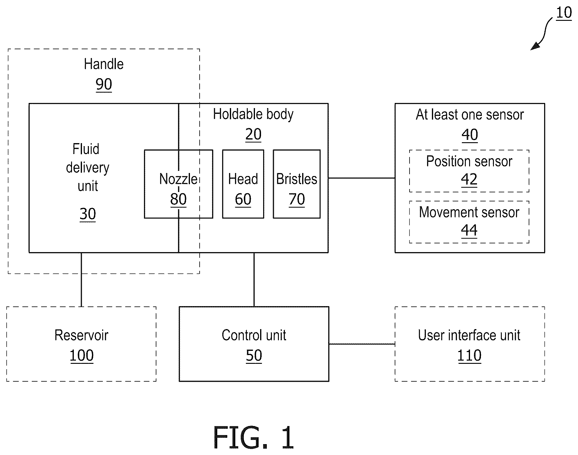 Patent US12551323 Figure 1 – Fluid based tooth cleaning system