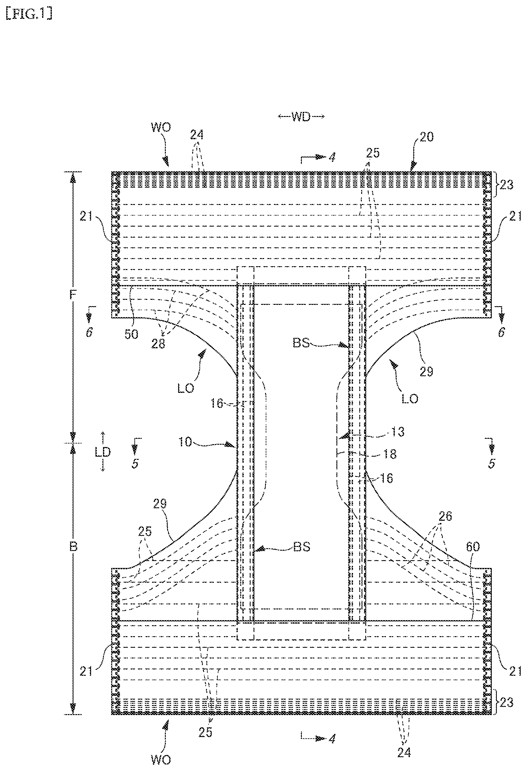 Patent US12551382 Figure 1 – Disposable wearing article