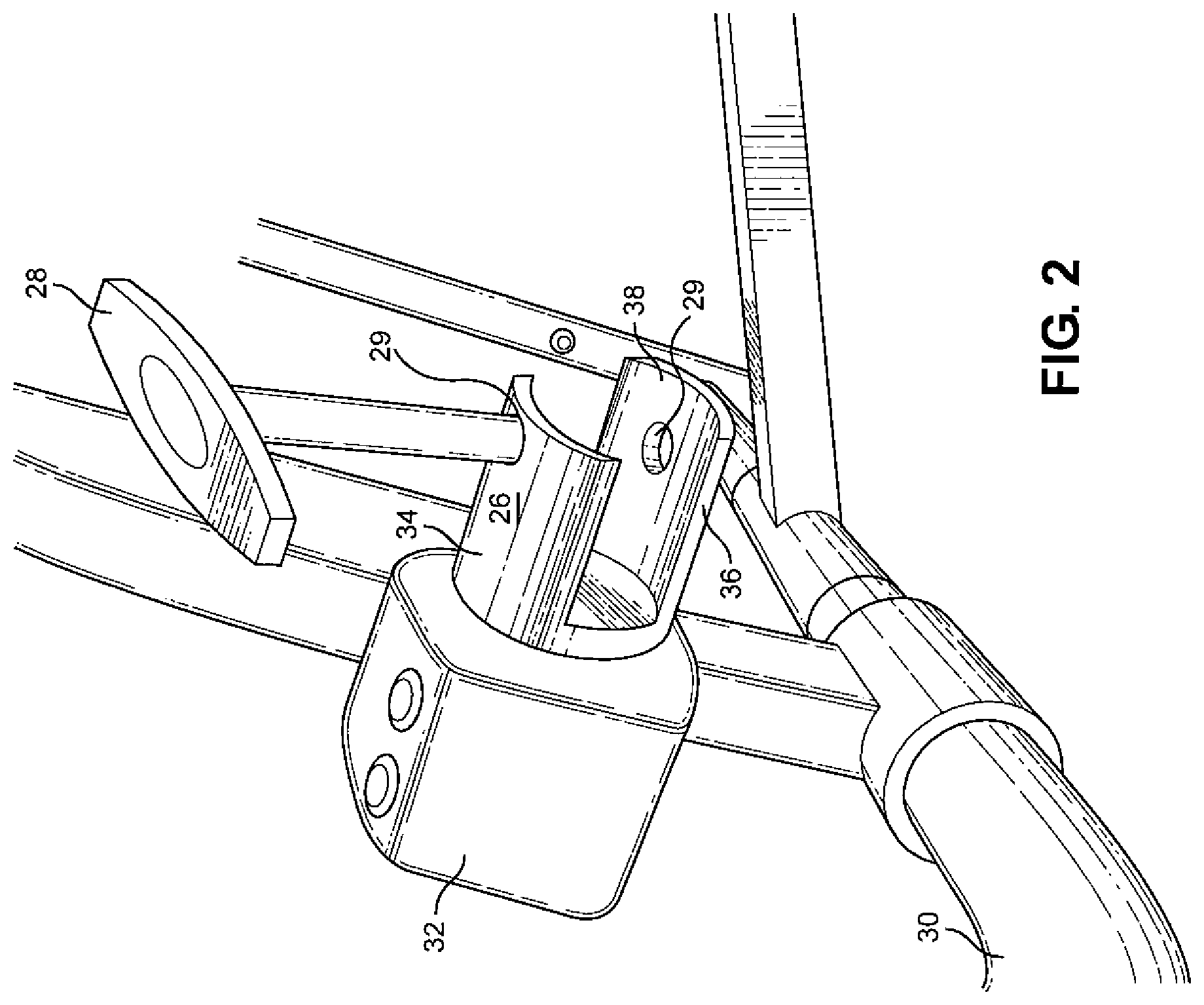 Patent US12551388 Figure 2 – Rotatable swing arm stabilizer assembly for folding wheelchairs