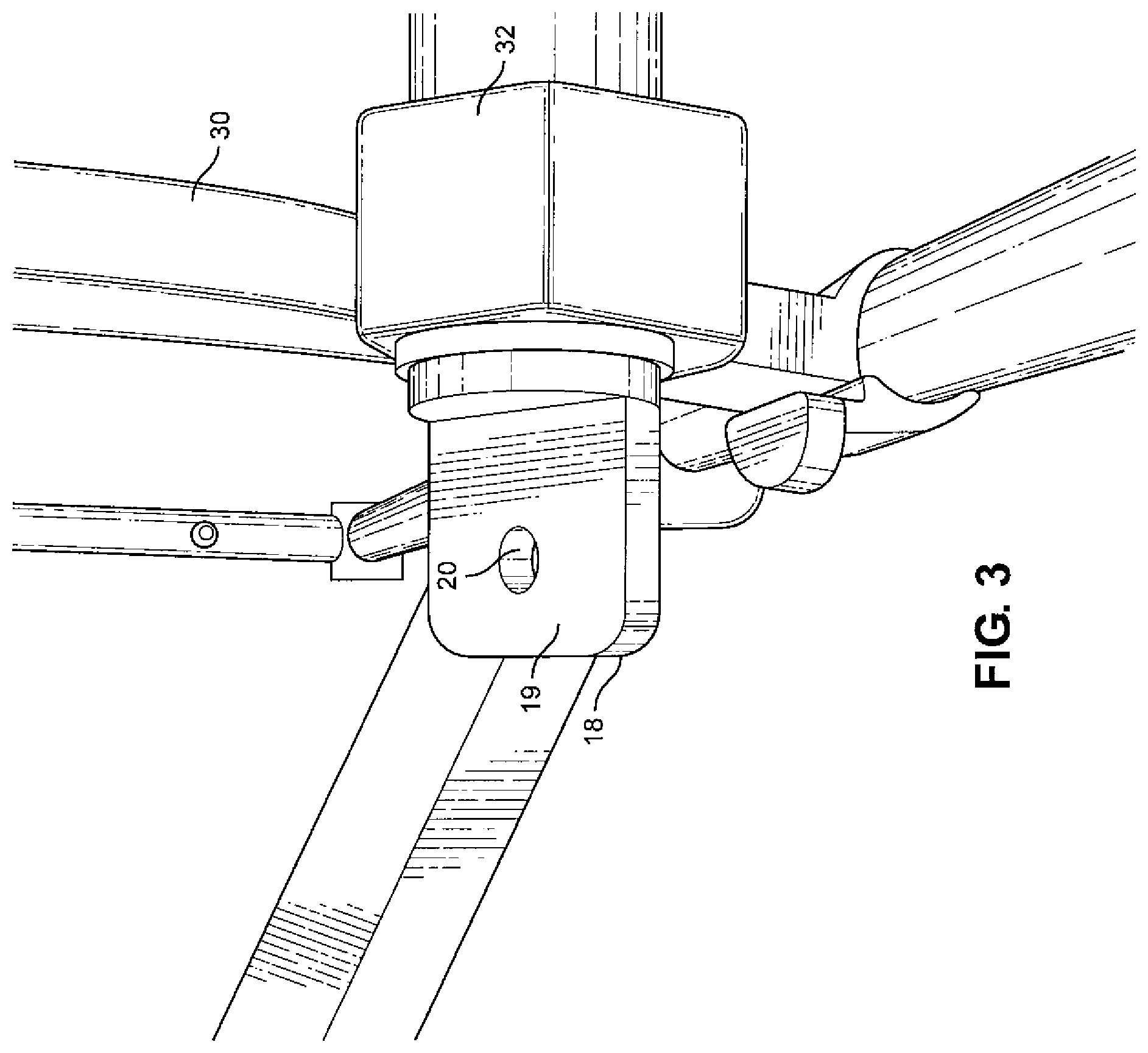 Patent US12551388 Figure 3 – Rotatable swing arm stabilizer assembly for folding wheelchairs