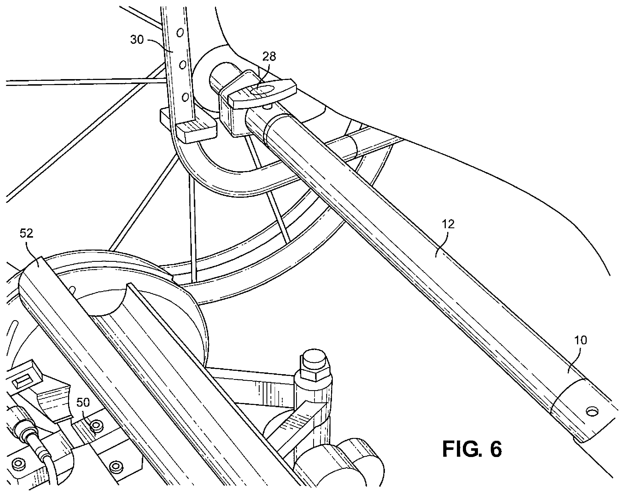 Patent US12551388 Figure 6 – Rotatable swing arm stabilizer assembly for folding wheelchairs