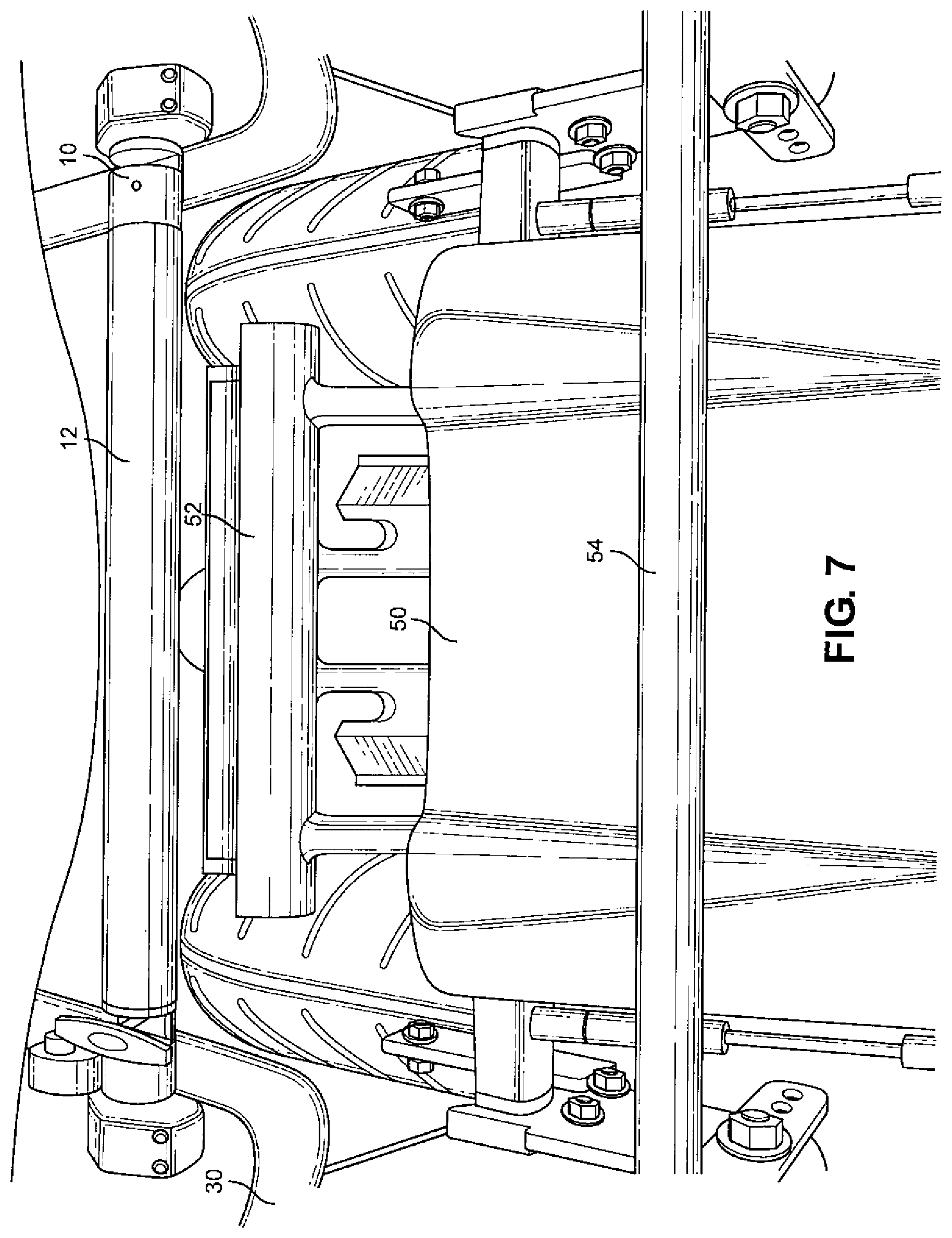 Patent US12551388 Figure 7 – Rotatable swing arm stabilizer assembly for folding wheelchairs