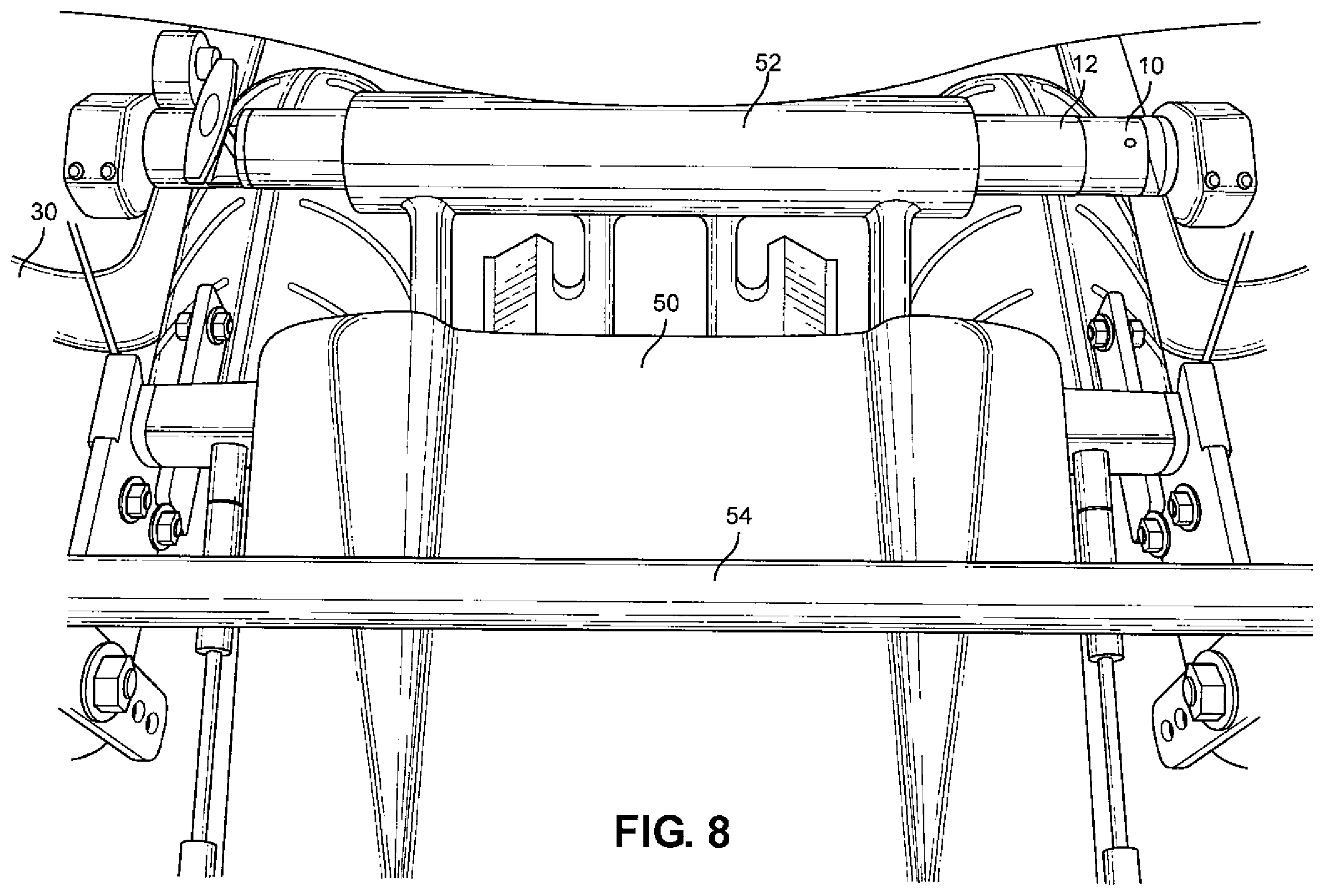 Patent US12551388 Figure 8 – Rotatable swing arm stabilizer assembly for folding wheelchairs