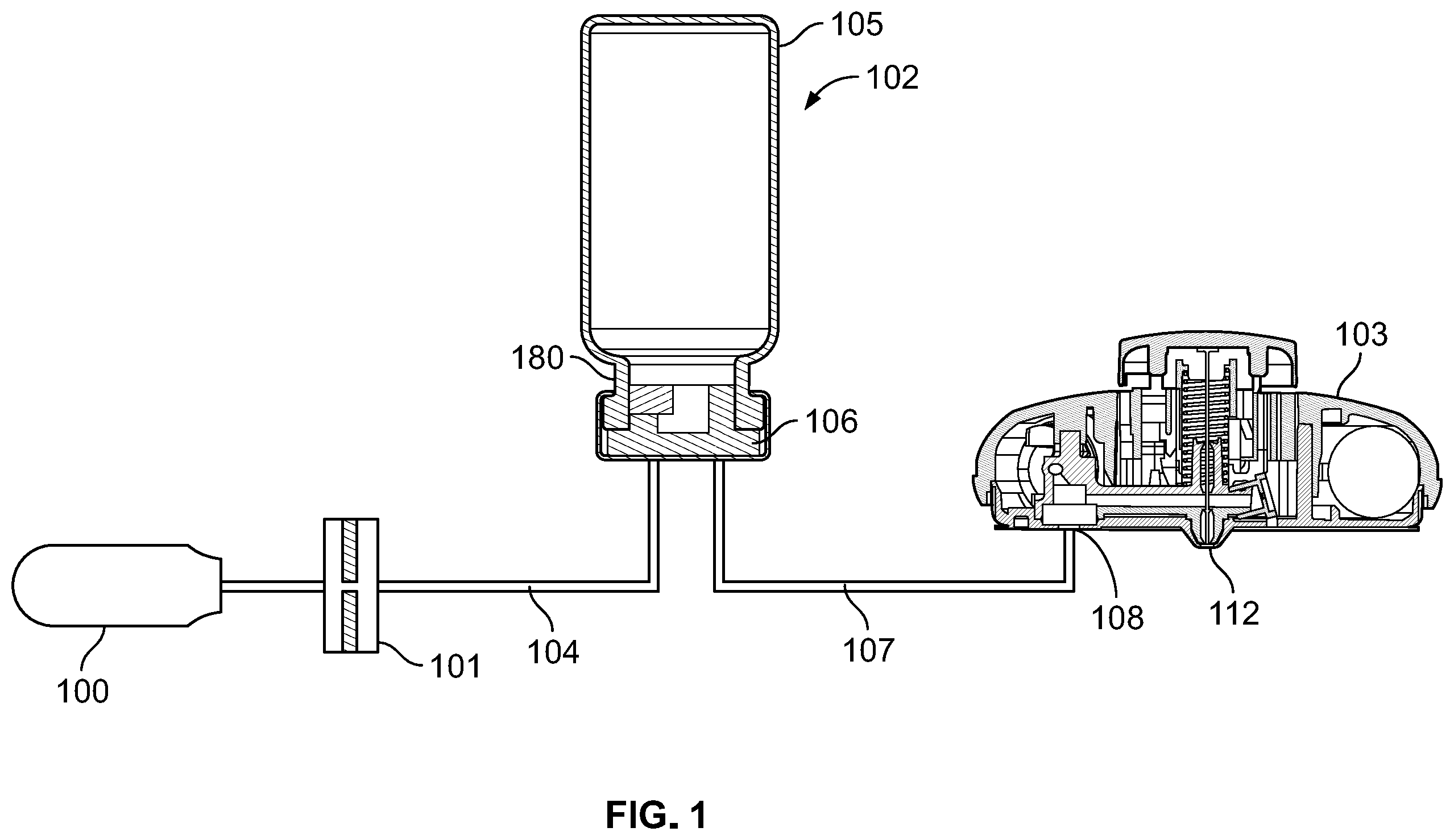 Patent US12551405 Figure 1 – Pressurized gas powered liquid transfer device and system
