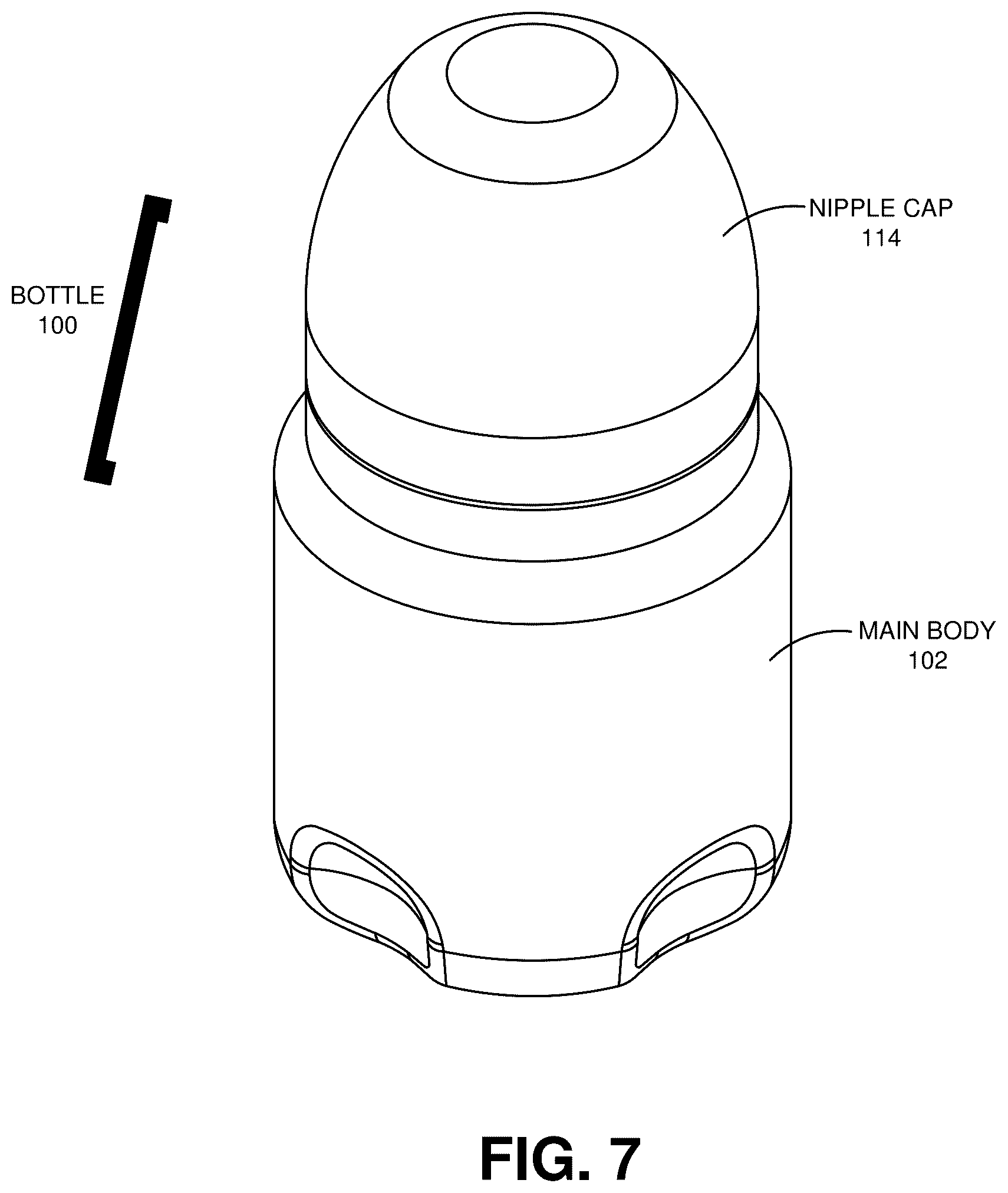 Patent US12551412 Figure 7 – Baby bottle with syringe receiver