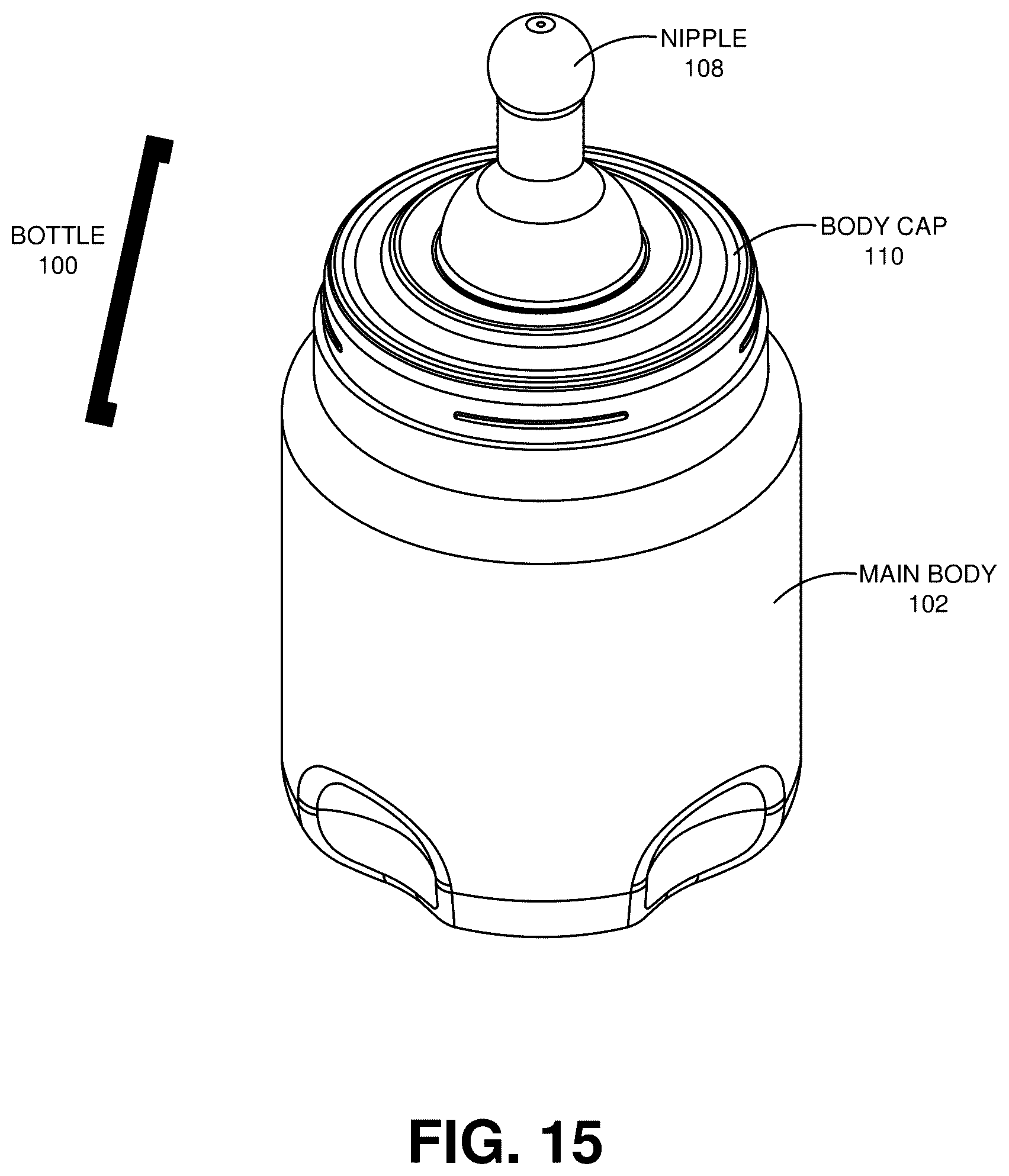 Patent US12551412 Figure 15 – Baby bottle with syringe receiver