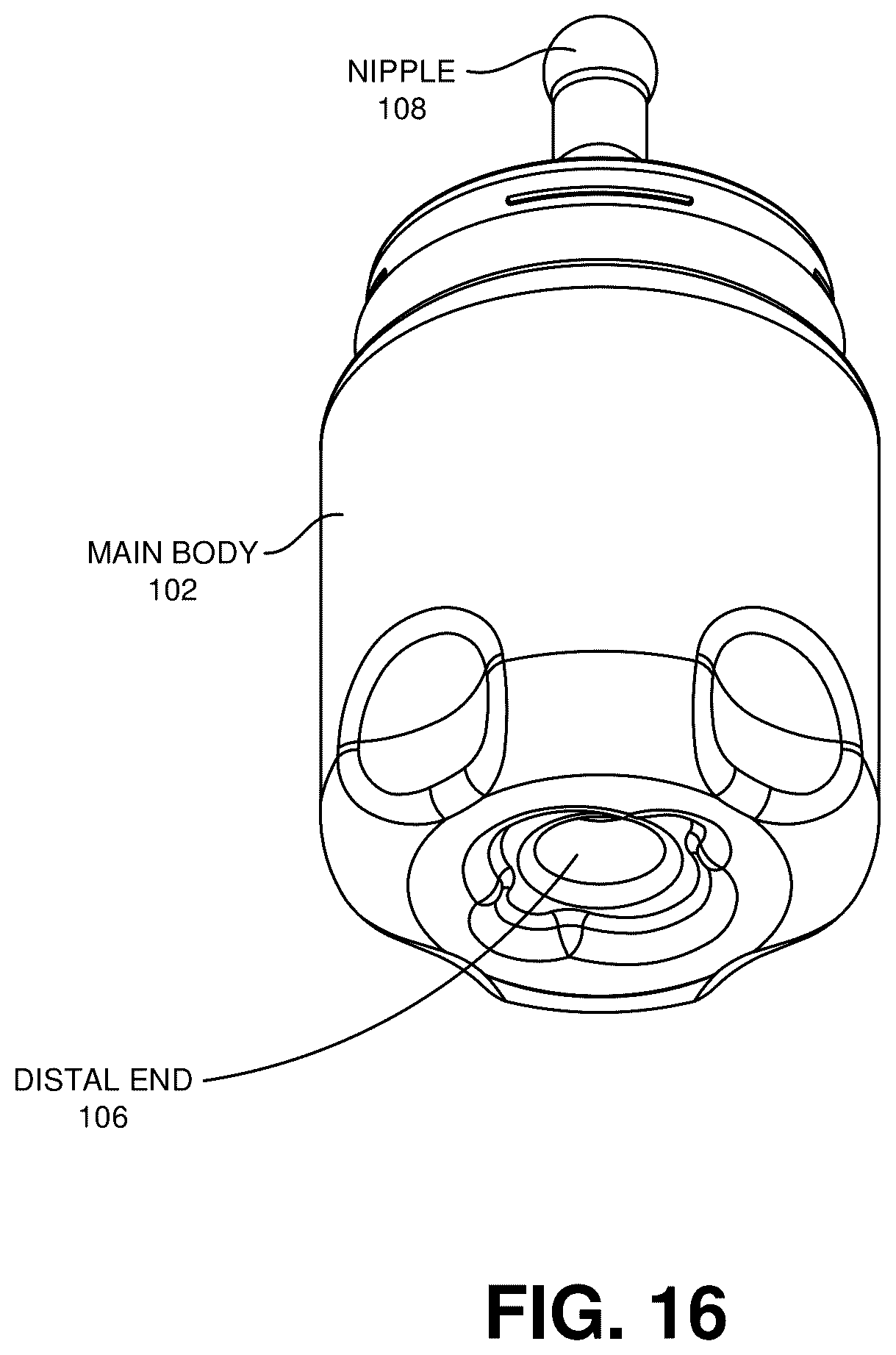 Patent US12551412 Figure 16 – Baby bottle with syringe receiver
