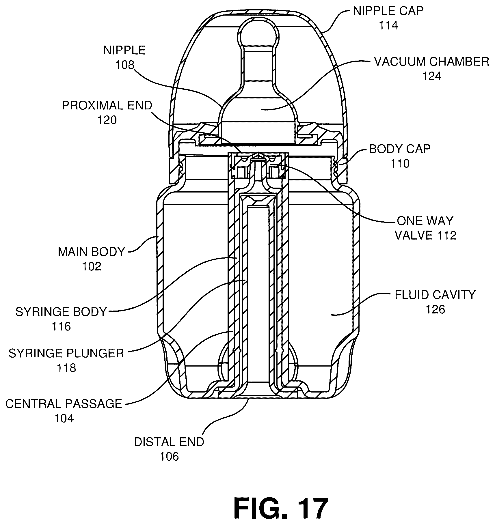 Patent US12551412 Figure 17 – Baby bottle with syringe receiver