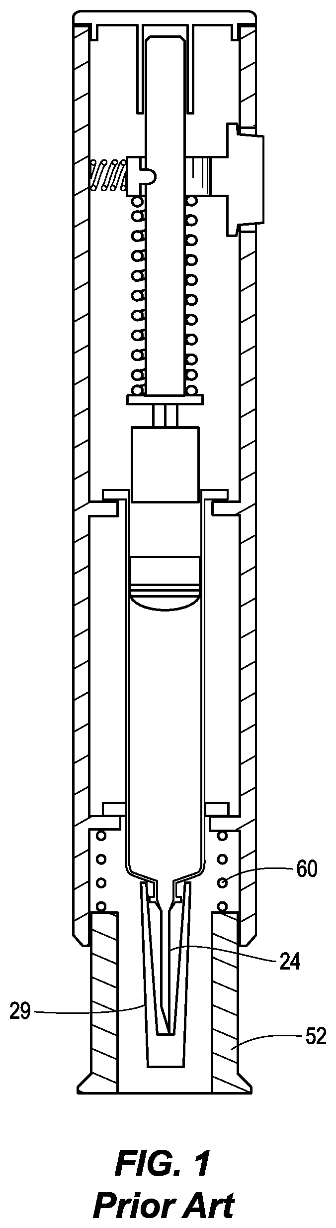 Patent US12551623 Figure 1 – Drug delivery device having a needle guard mechanism with a turnable threshold of resistance to needle guard movement