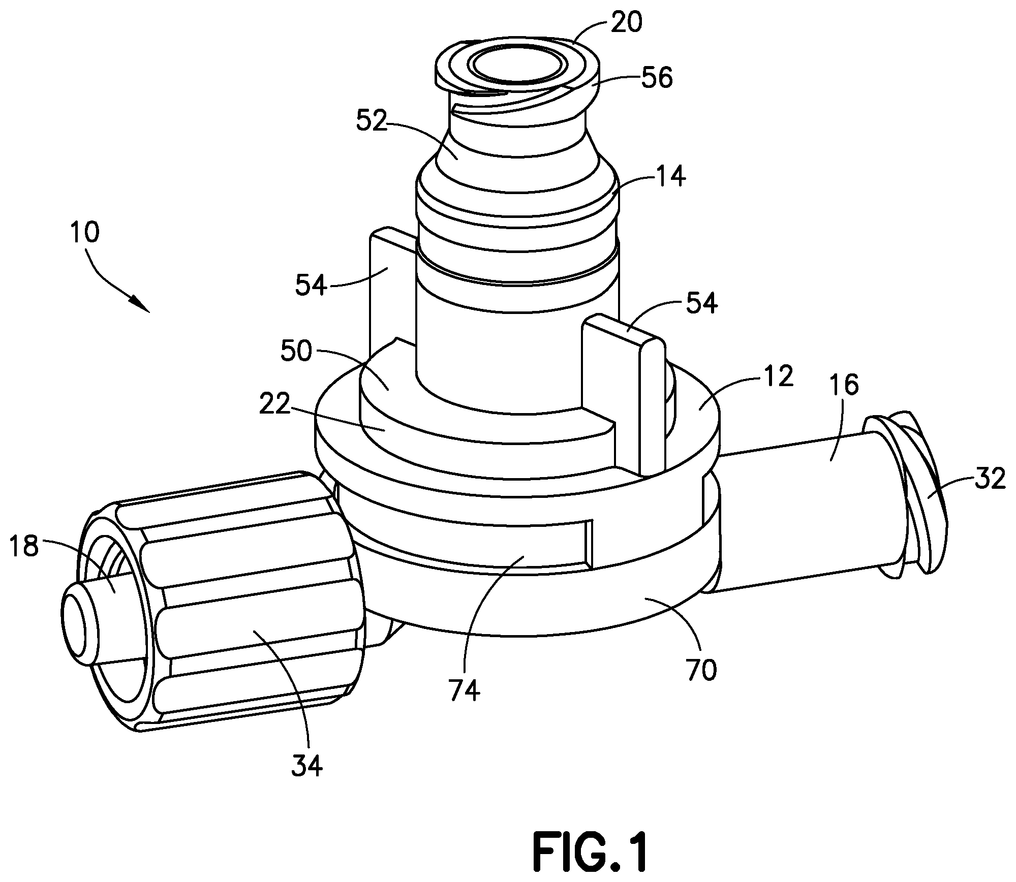 Patent US12551680 Figure 1 – Rotating luer connector