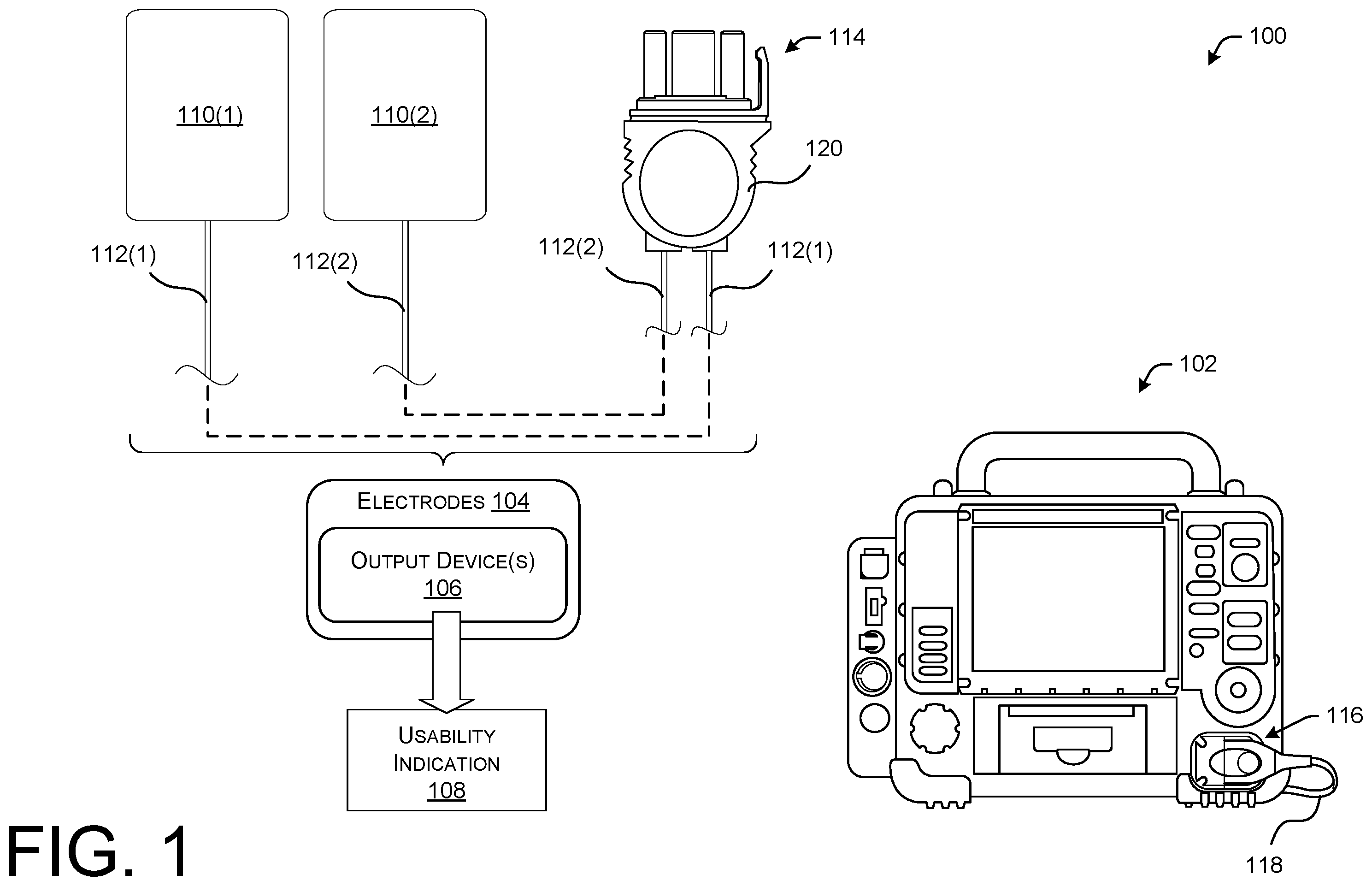 Patent US12551696 Figure 1 – Electrodes with usability indicator