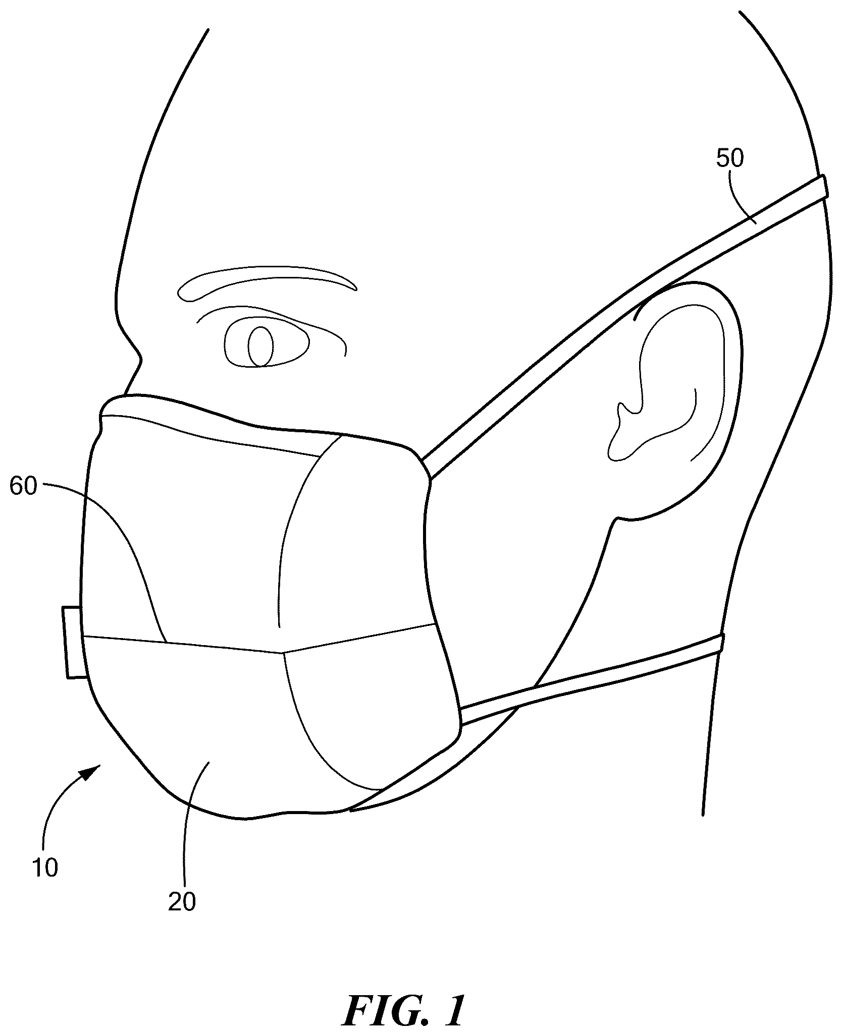 Patent US12551737 Figure 1 – Shaped three dimensional mask with replaceable filter