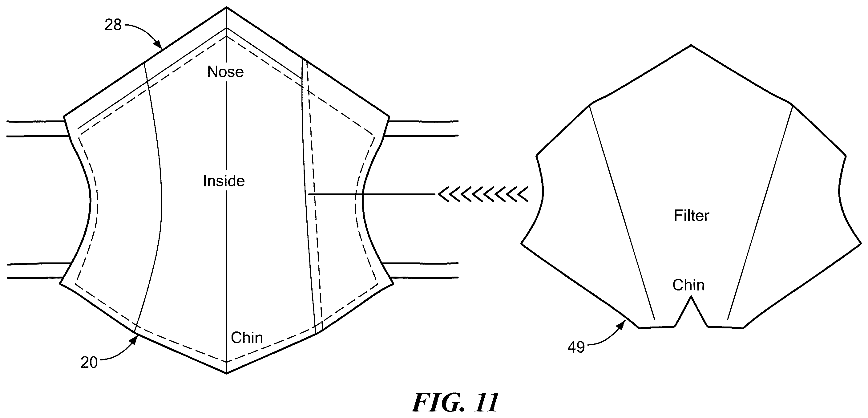 Patent US12551737 Figure 10 – Shaped three dimensional mask with replaceable filter