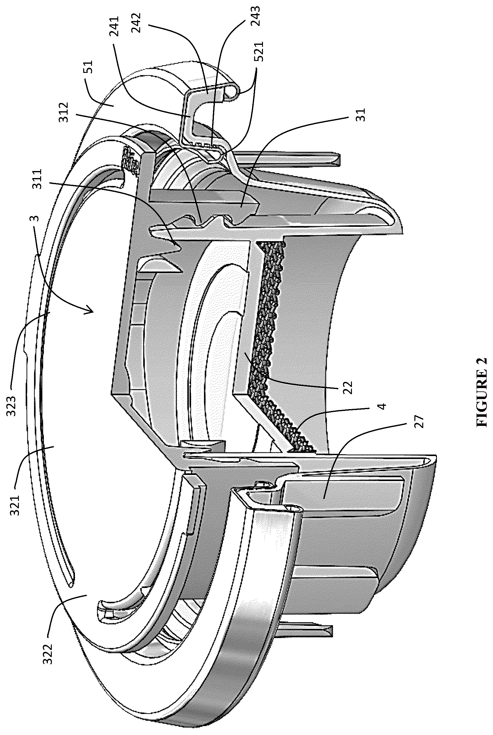 Patent US12551738 Figure 2 – Retractable spout closure system with flame mitigation