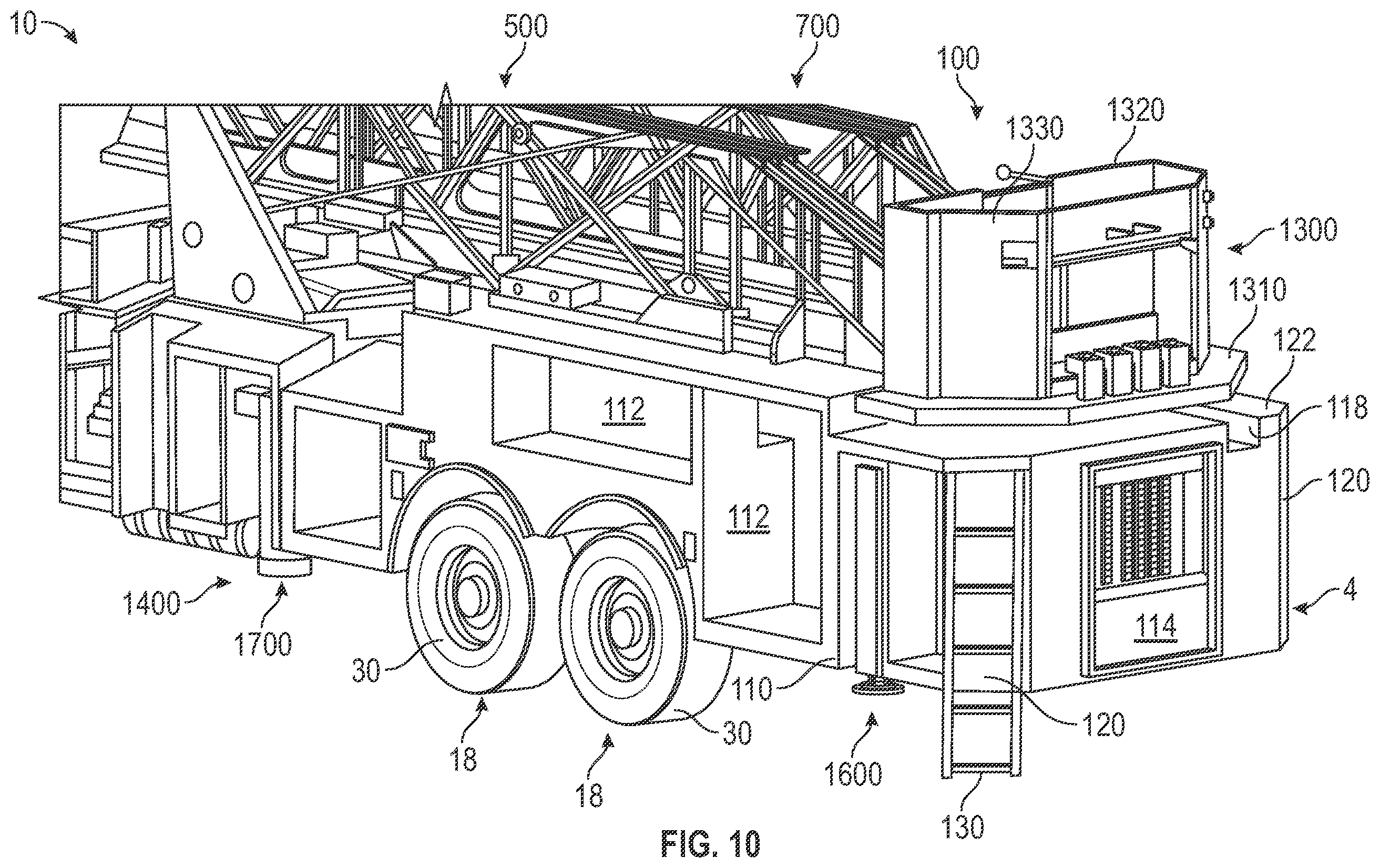 Patent US12551740 Figure 10 – Aerial configuration for a mid-mount fire apparatus