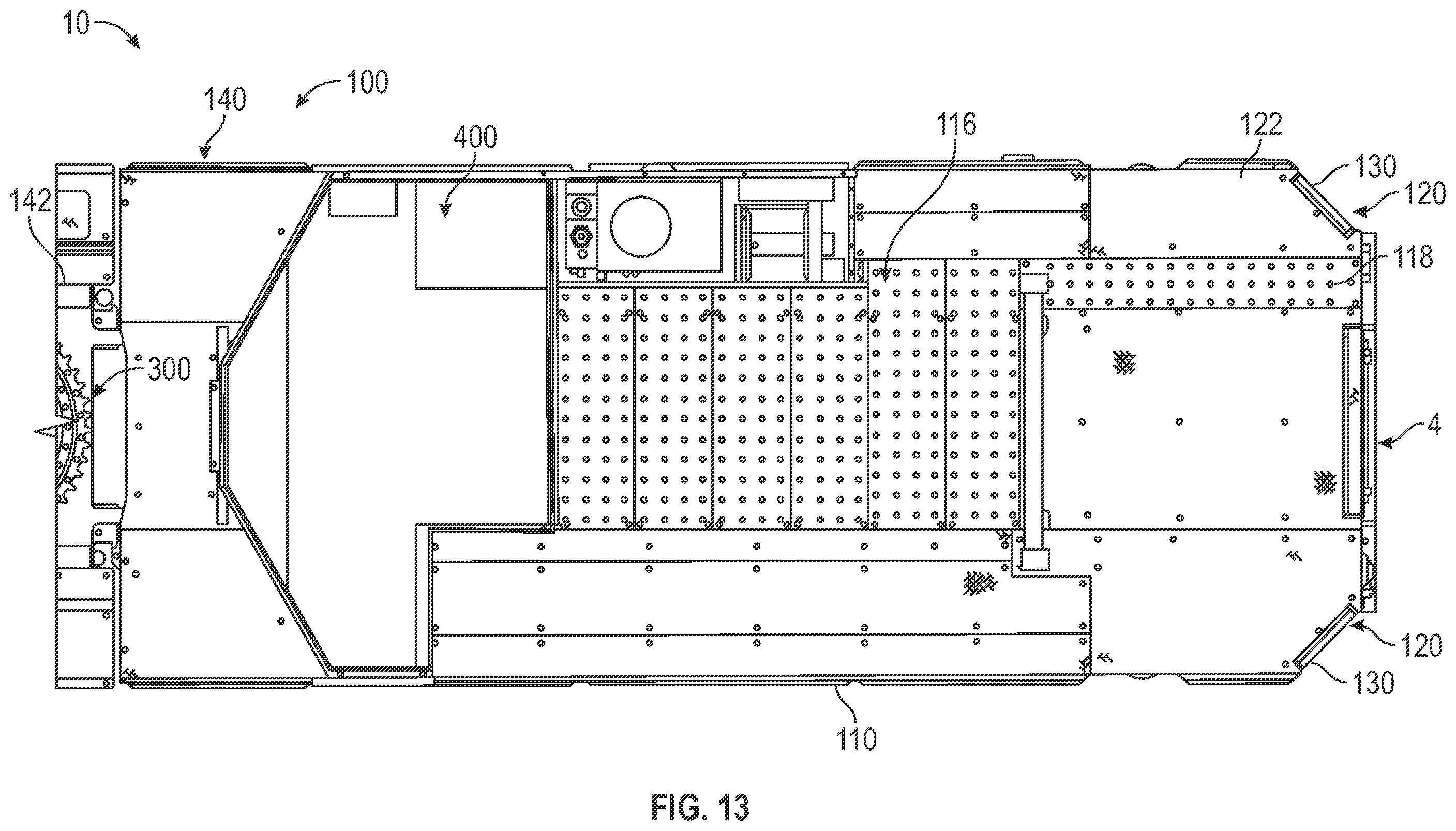 Patent US12551740 Figure 13 – Aerial configuration for a mid-mount fire apparatus