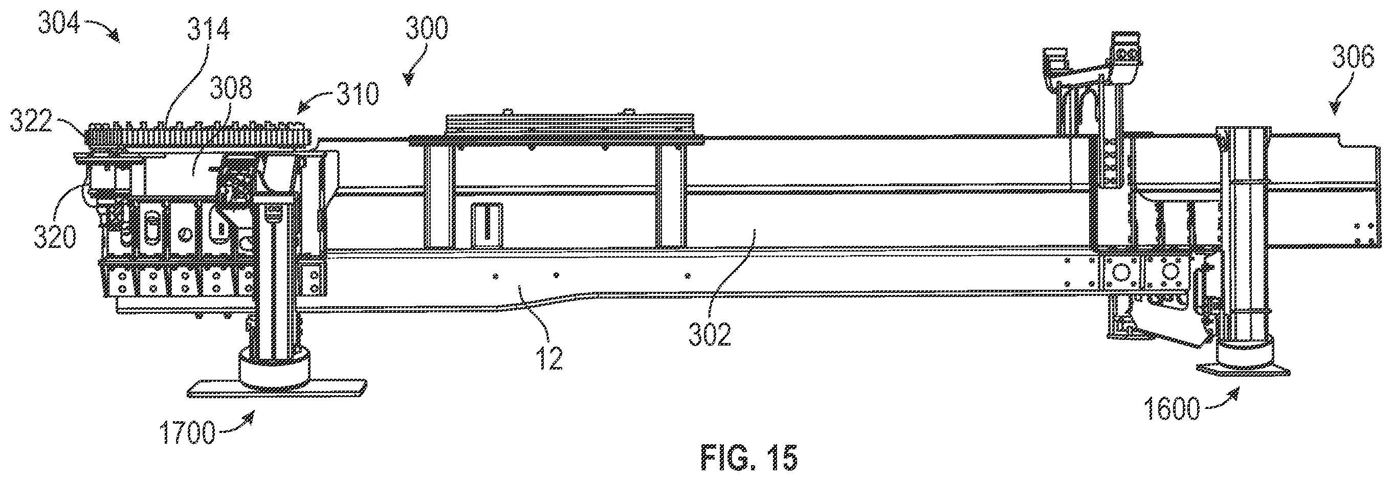 Patent US12551740 Figure 15 – Aerial configuration for a mid-mount fire apparatus