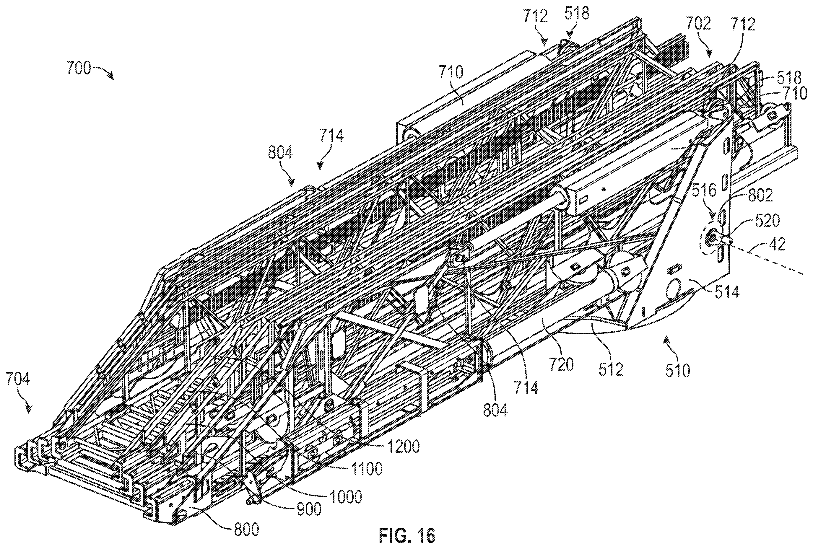 Patent US12551740 Figure 16 – Aerial configuration for a mid-mount fire apparatus