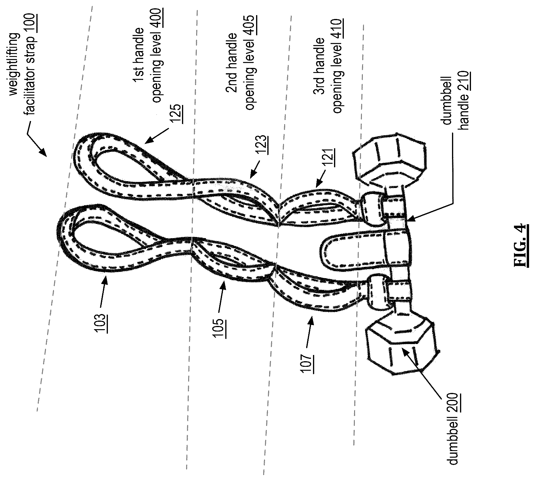 Patent US12551747 Figure 4 – Weightlifting facilitator straps