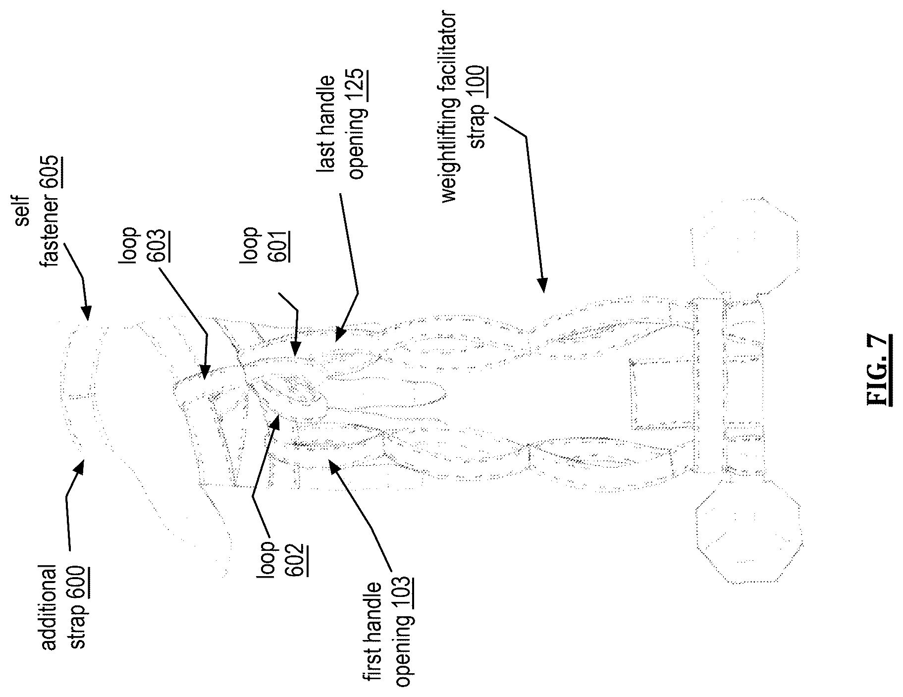 Patent US12551747 Figure 7 – Weightlifting facilitator straps