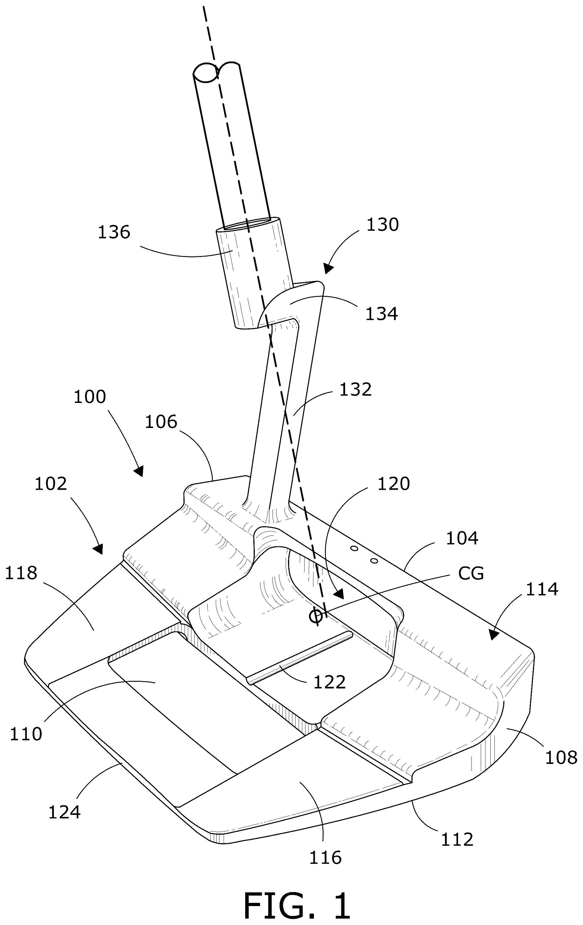 Patent US12551762 Figure 1 – Face forward putter type golf club