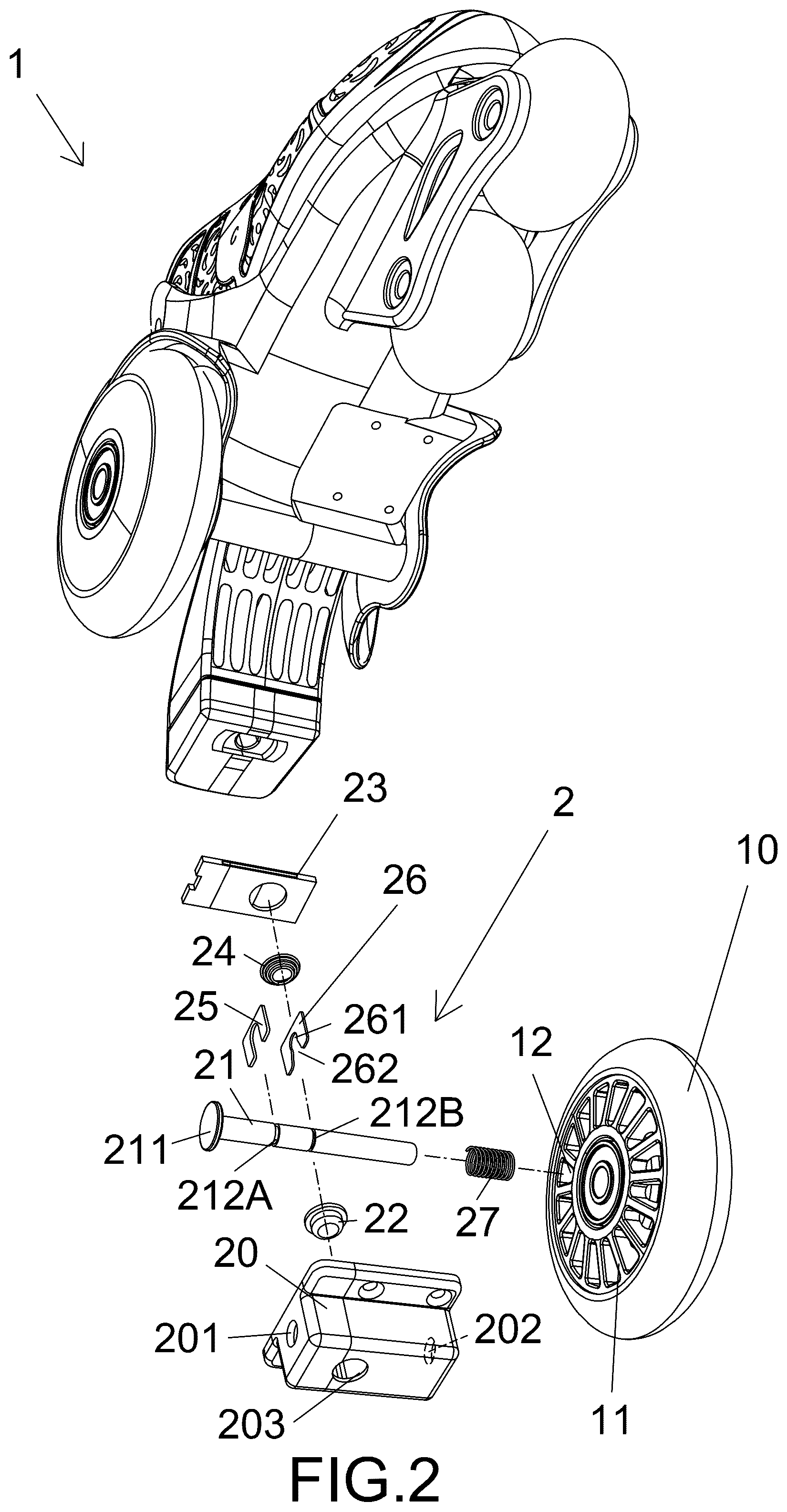 Patent US12551775 Figure 2 – Spring lock for skate wheel