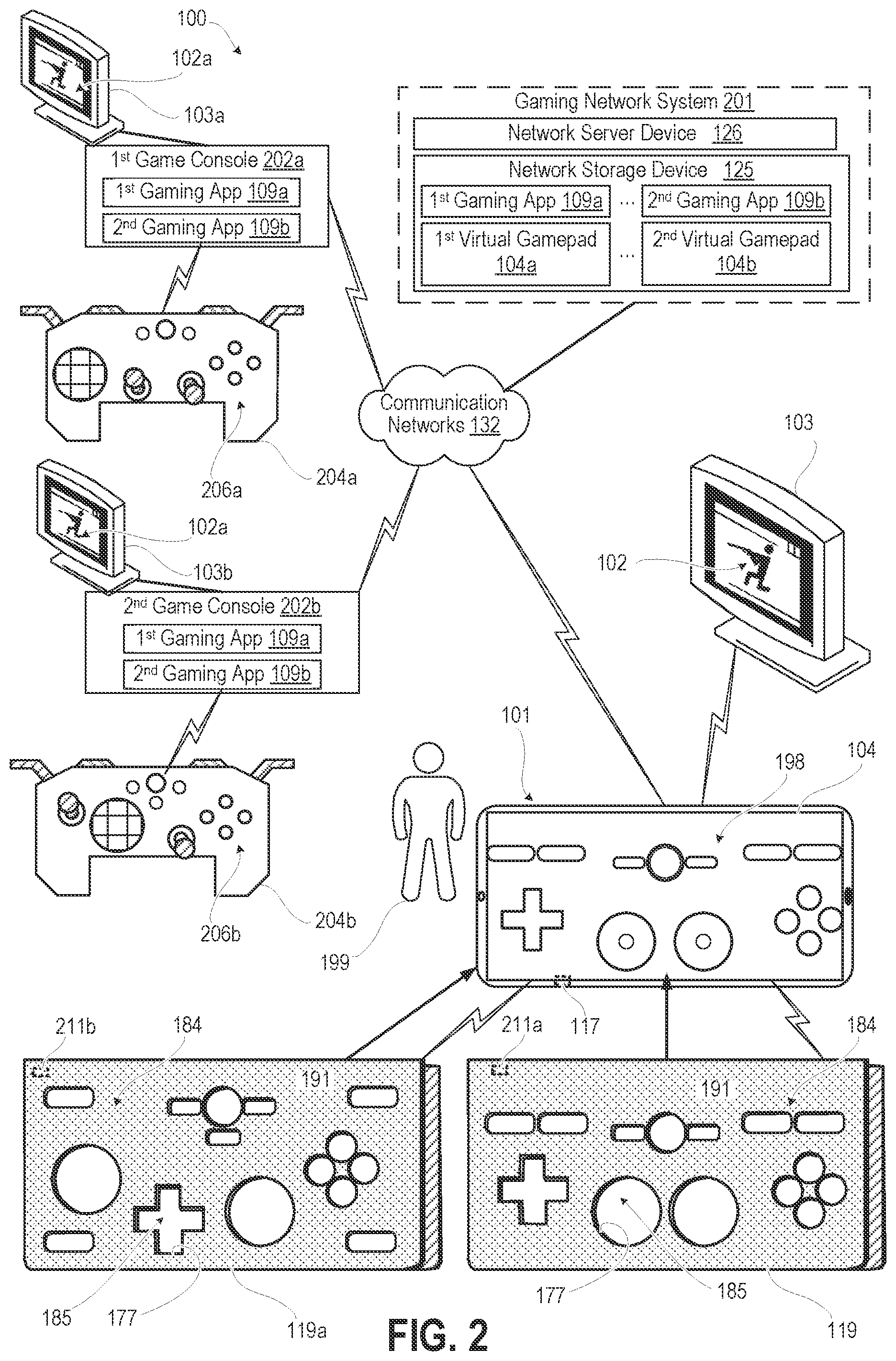 Patent US12551784 Figure 2 – Tactile overlay for touch screen virtual game controller coupled to external display