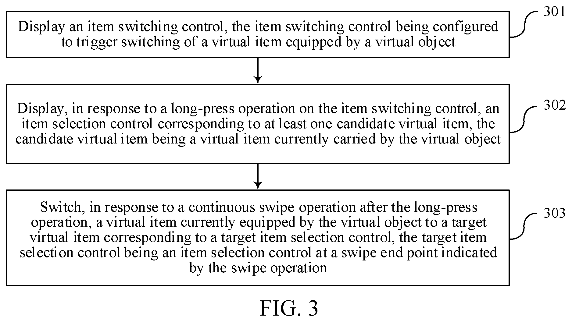 Patent US12551794 Figure 3 – Virtual item selection interface