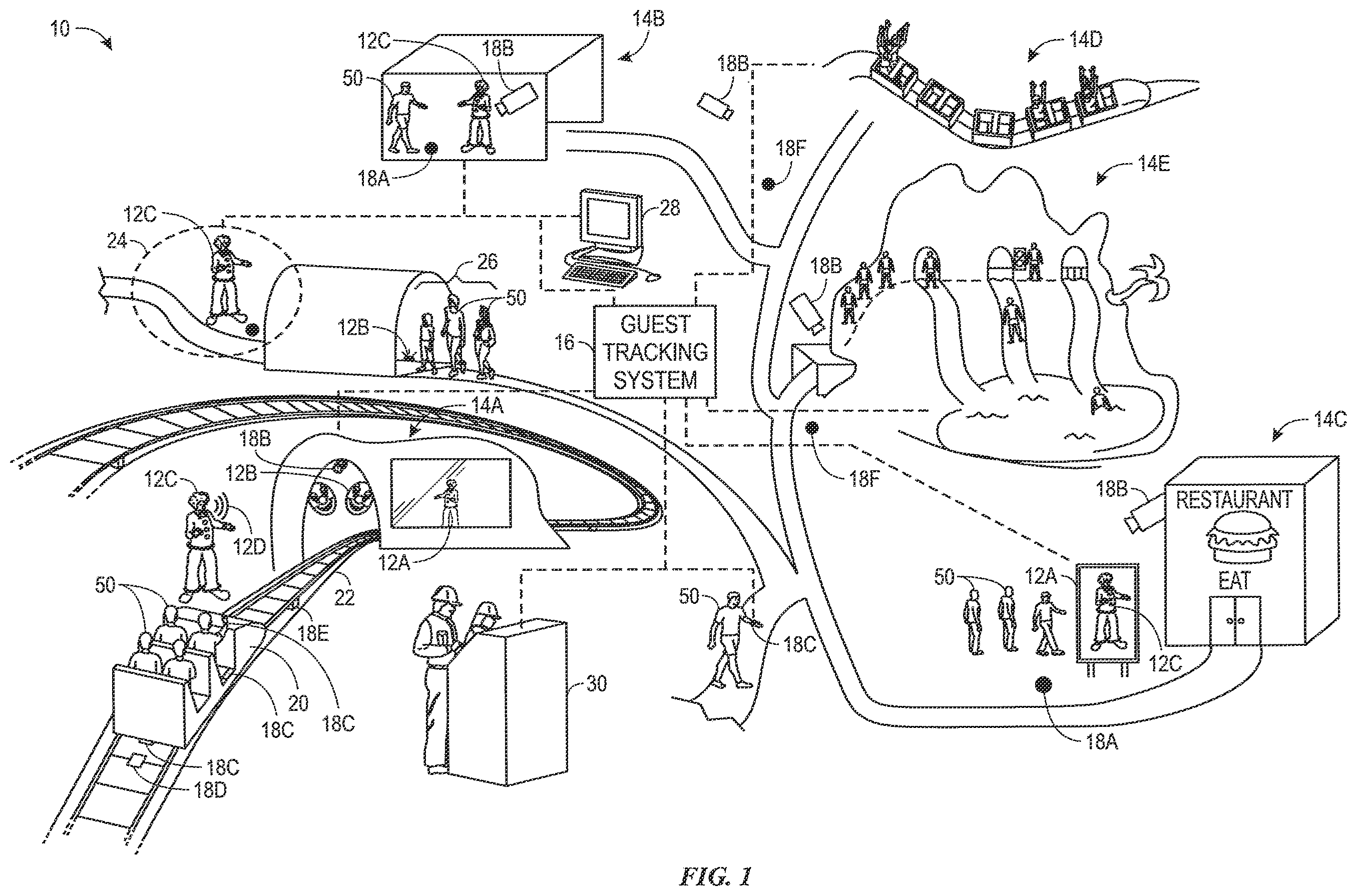 Patent US12551806 Figure 1 – Ride vehicle artificial intelligence entity systems and methods