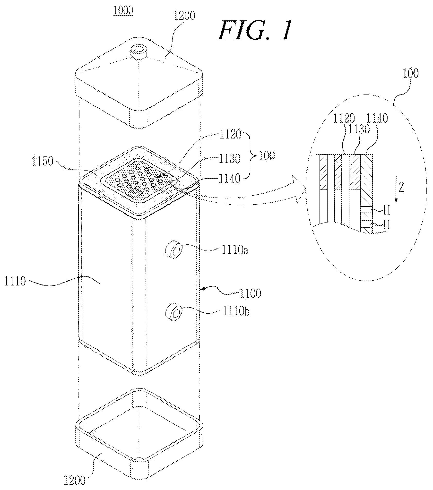 Patent US12551850 Figure 1 – Fuel cell membrane humidifier
