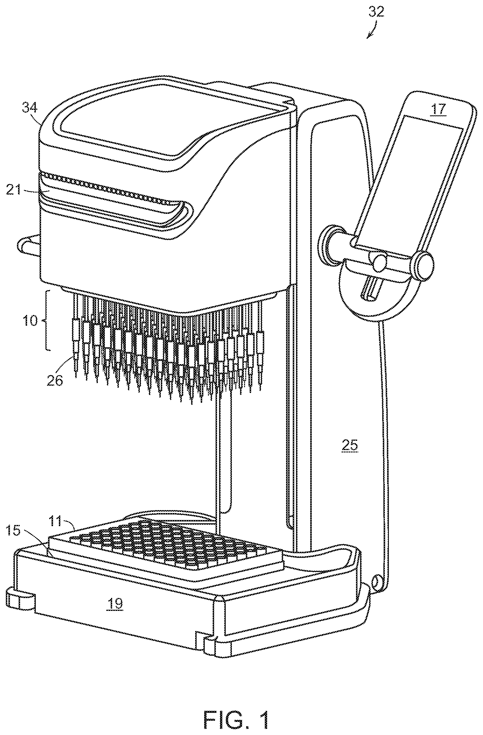 Patent US12551881 Figure 1 – Multichannel air displacement pipettor