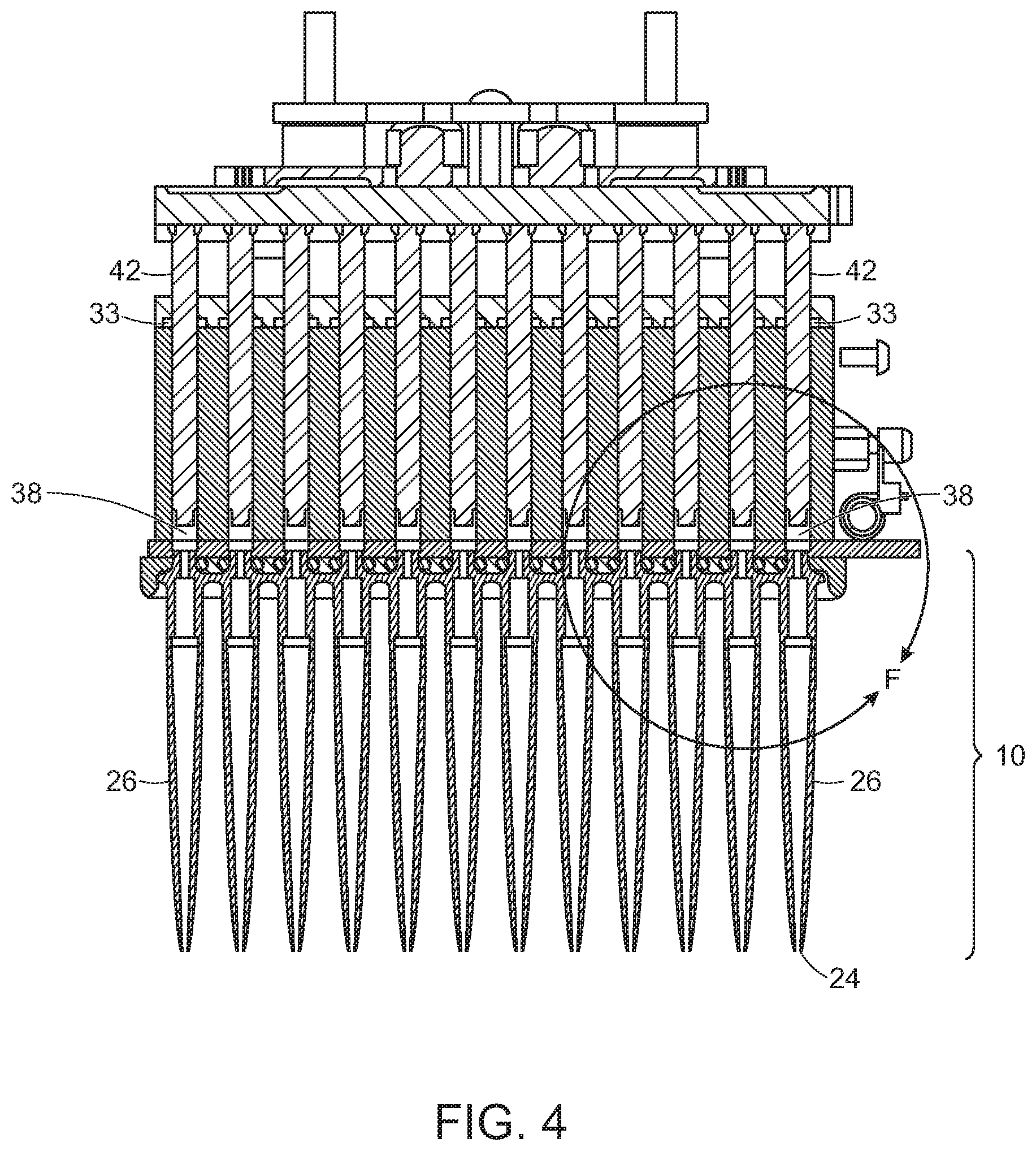 Patent US12551881 Figure 4 – Multichannel air displacement pipettor
