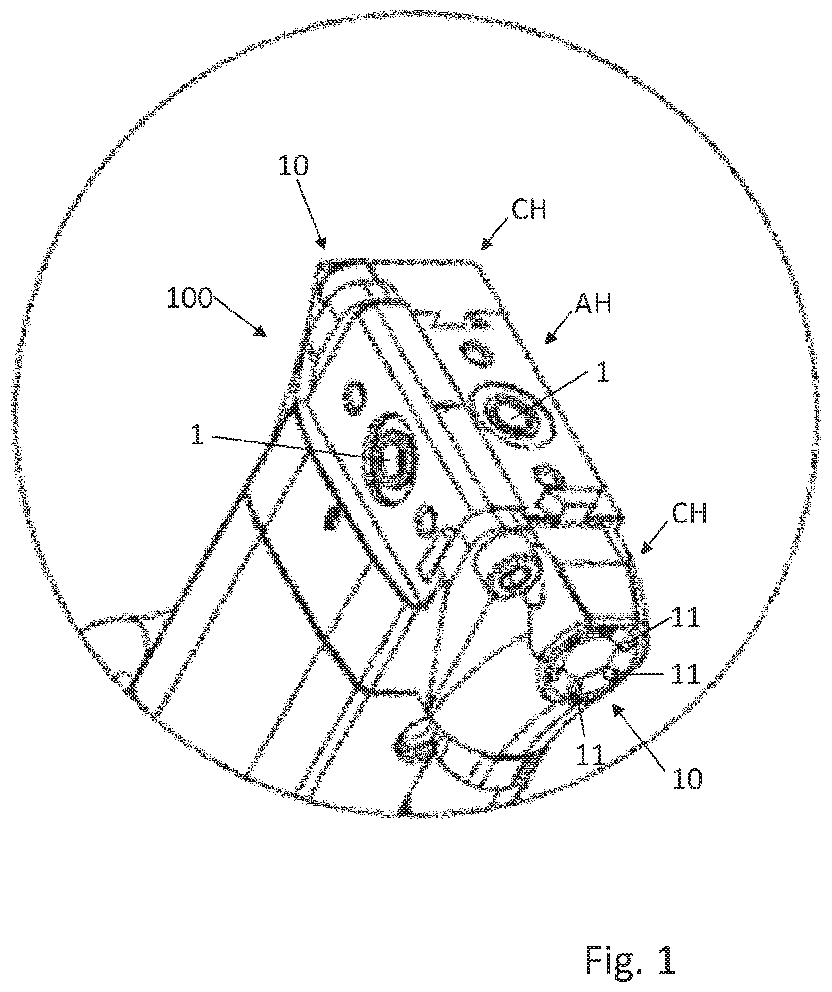 Patent US12551906 Figure 1 – Device for applying an application agent and comprising a cleaning arrangement for dispensing a cleaning fluid