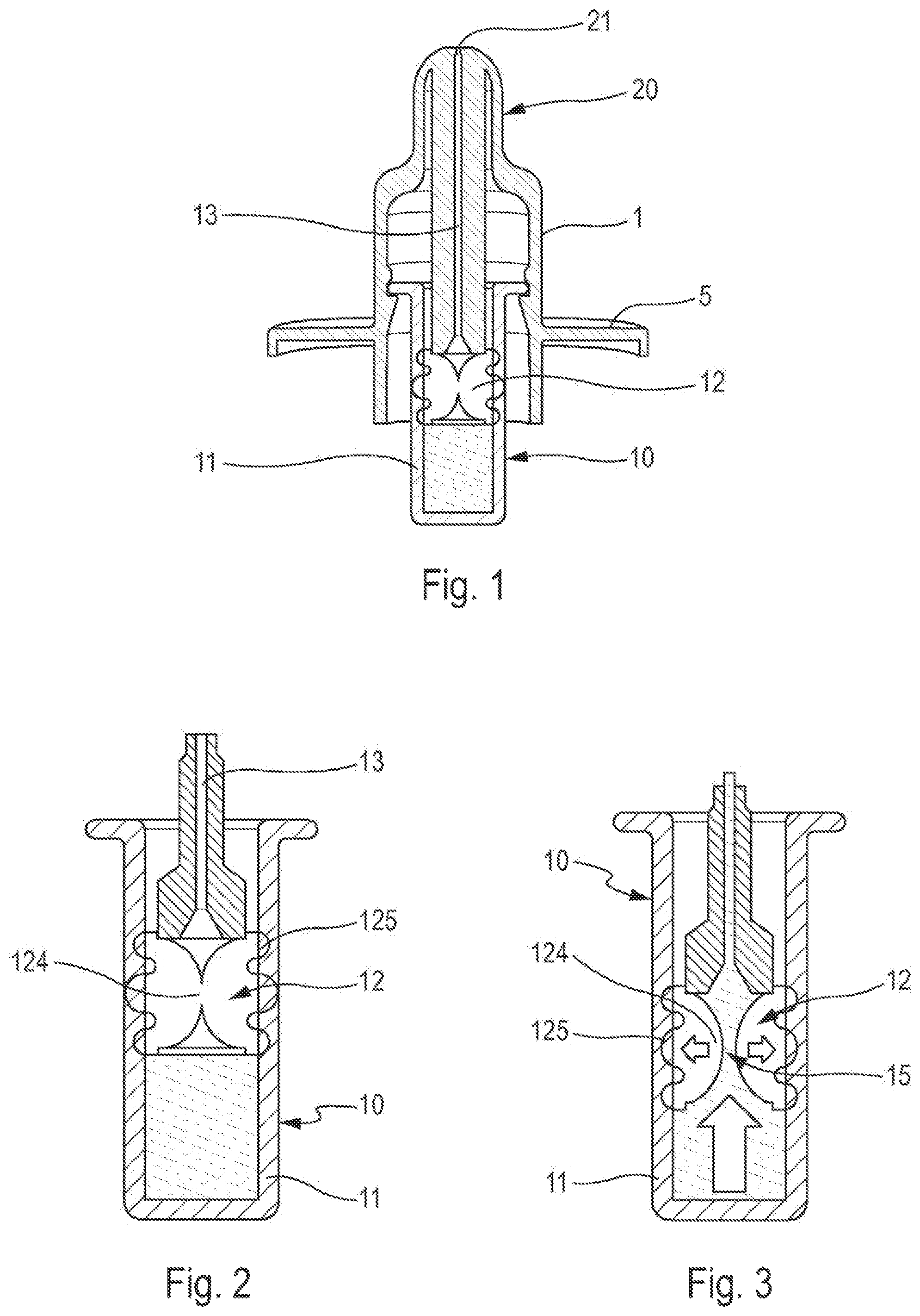 Patent US12551911 Figure 1 – Device for dispensing a fluid product, and method for filling same