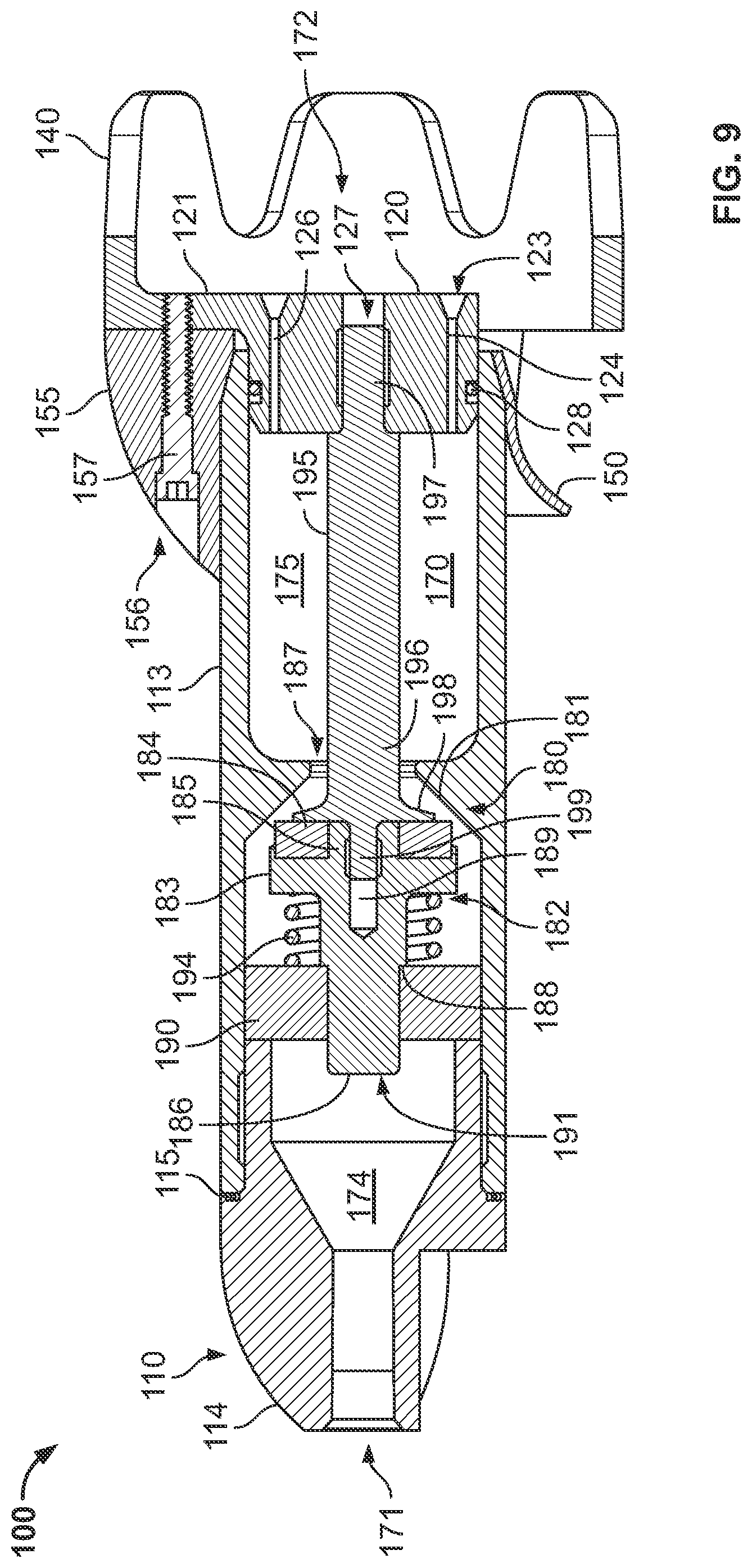 Patent US12551916 Figure 9 – Cleaning receptacle for cryogenic fluid fueling nozzle