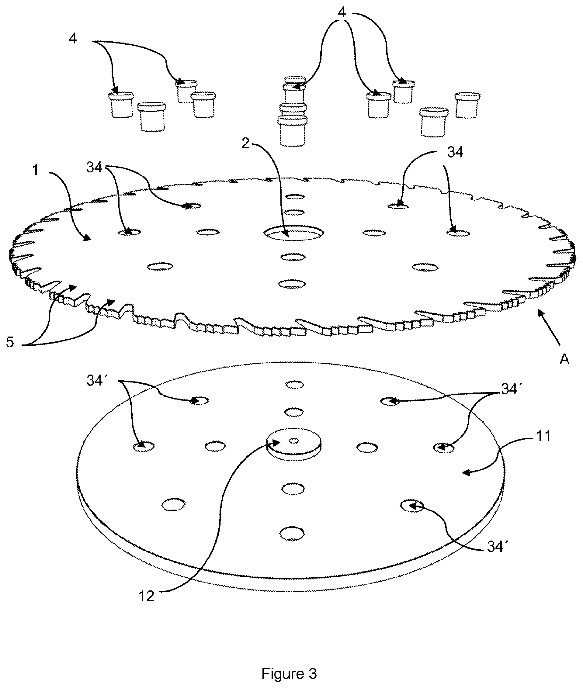 Patent US12551956 Figure 3 – Circular blade and device for cutting ice tubes