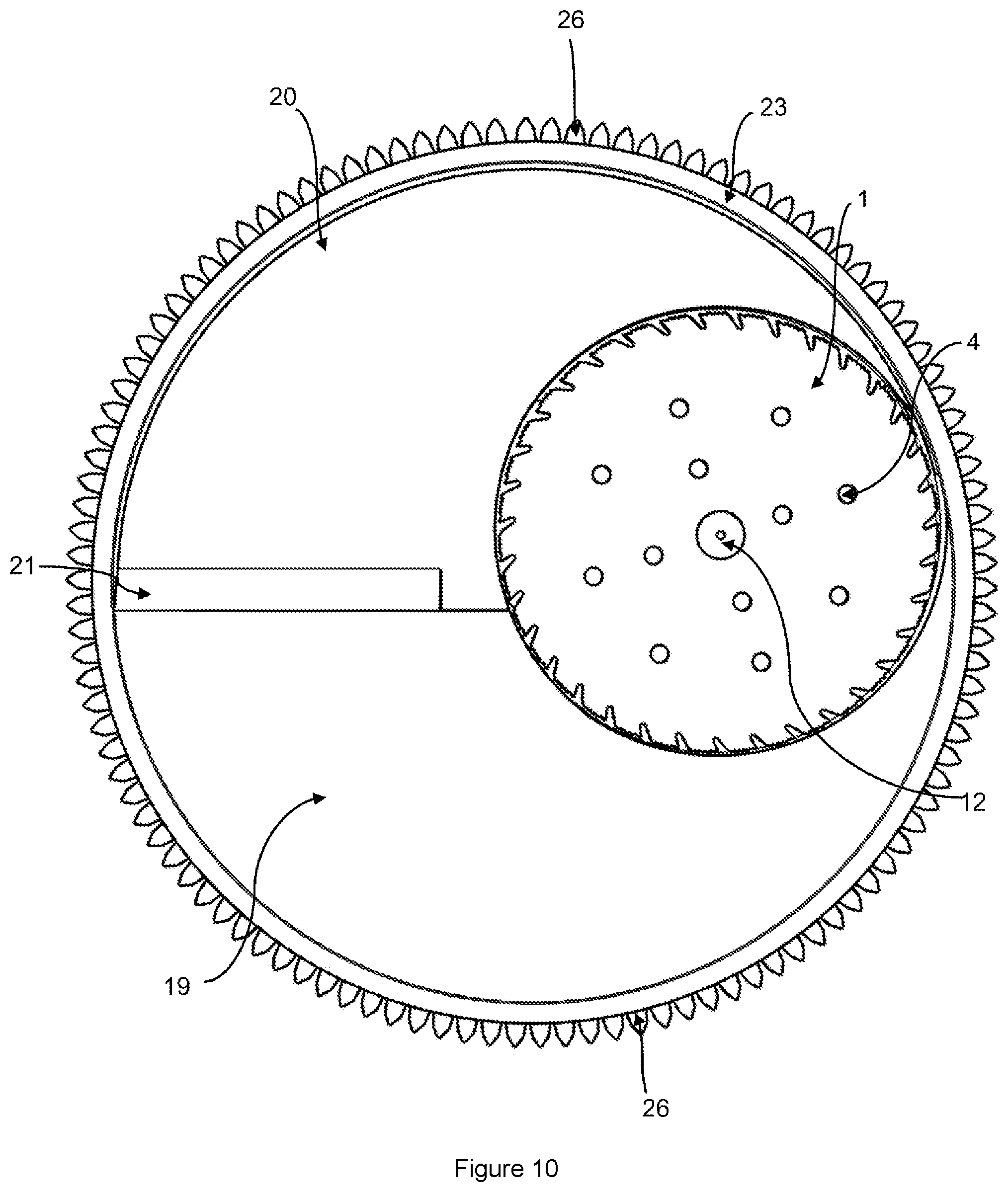 Patent US12551956 Figure 10 – Circular blade and device for cutting ice tubes