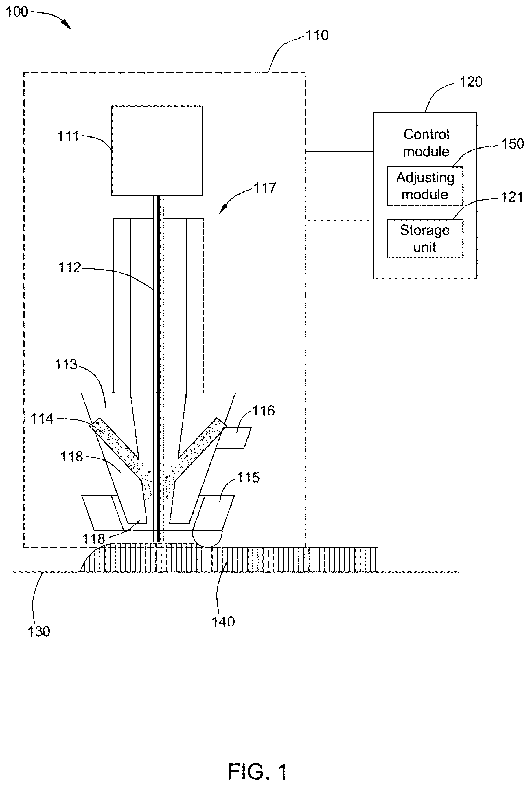Patent US12551972 Figure 1 – Temperature control system for additive manufacturing and method for same