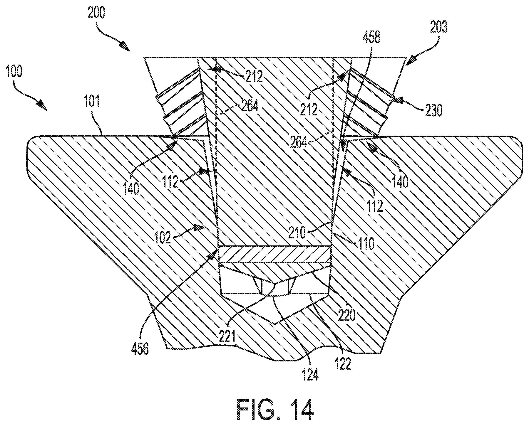 Patent US12551992 Figure 14 – Fastener system with stabilizer ribs and square drive
