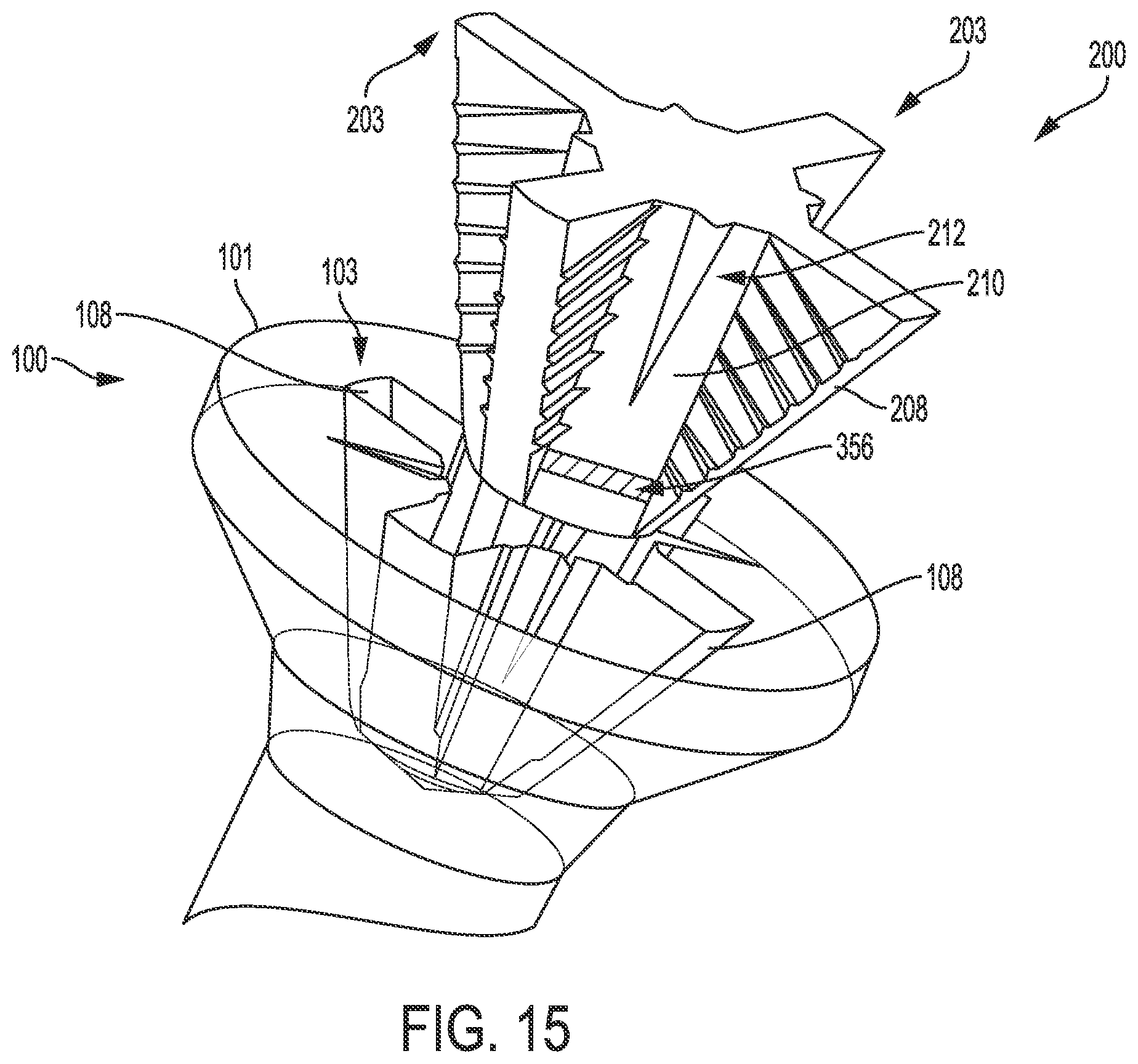 Patent US12551992 Figure 15 – Fastener system with stabilizer ribs and square drive