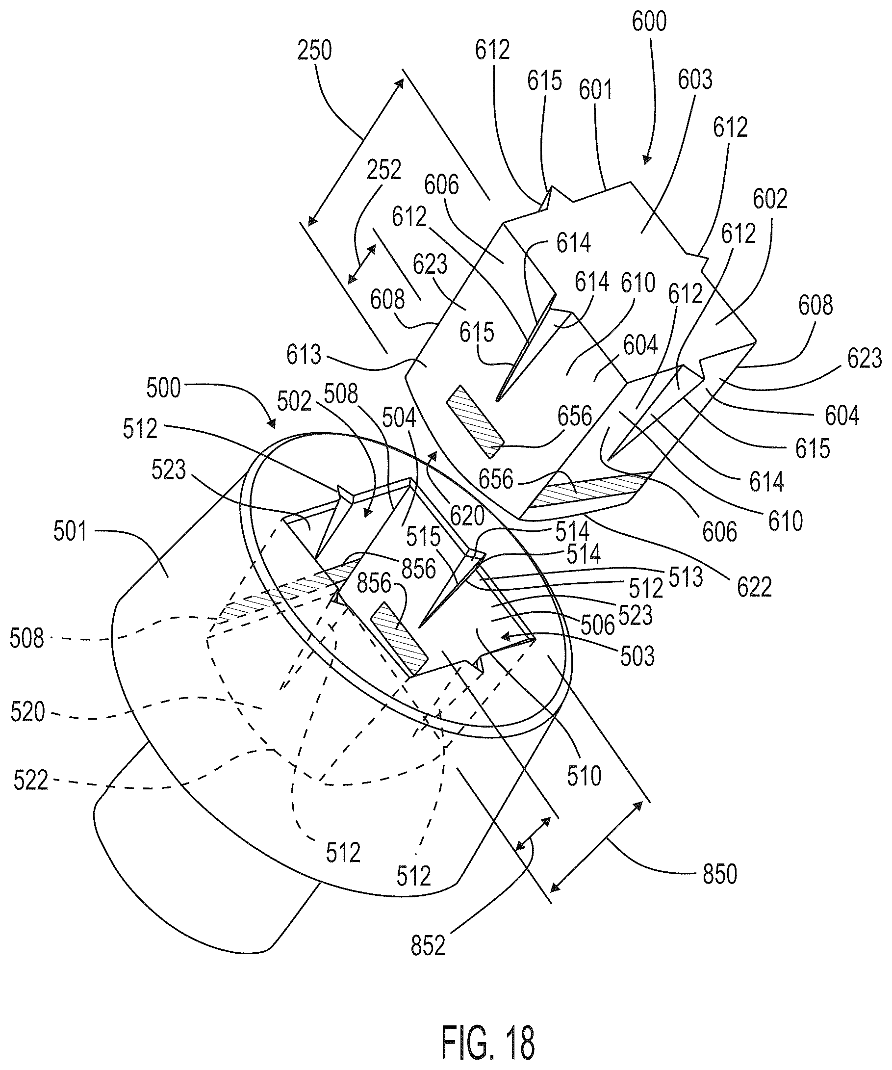 Patent US12551992 Figure 18 – Fastener system with stabilizer ribs and square drive
