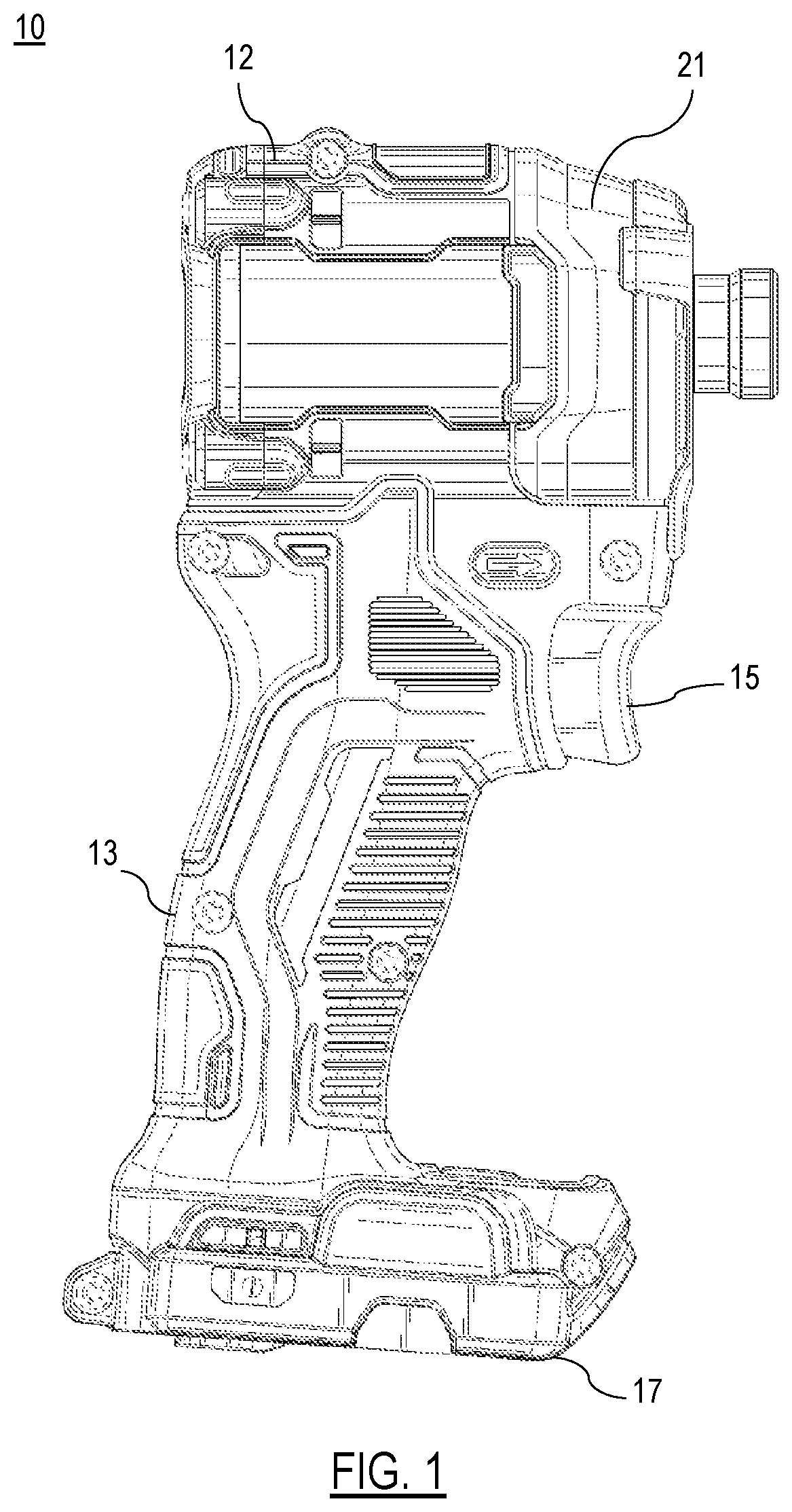 Patent US12551993 Figure 1 – Power tool with compact motor assembly
