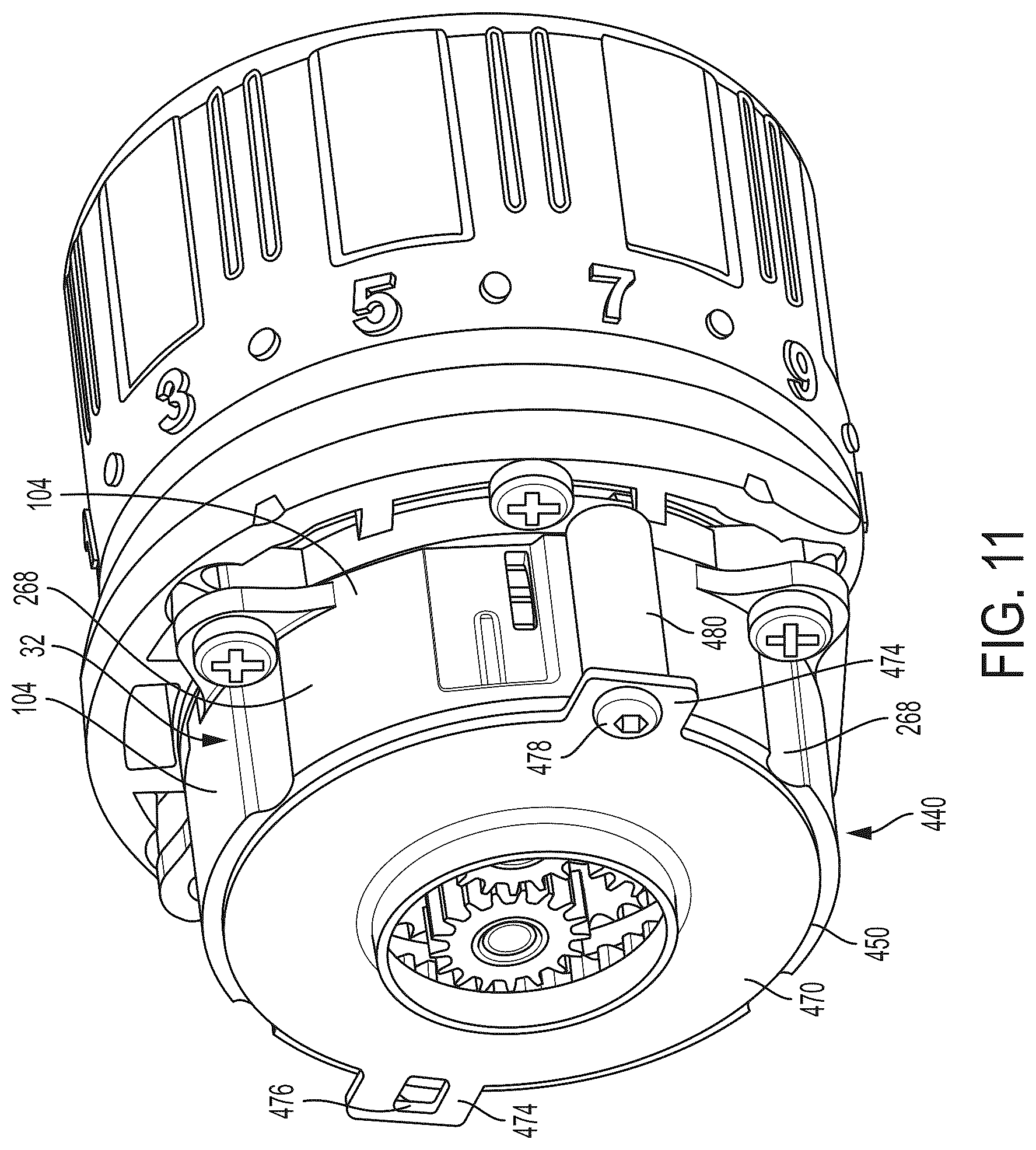 Patent US12552006 Figure 11 – Power tool with partition assembly between transmission and motor