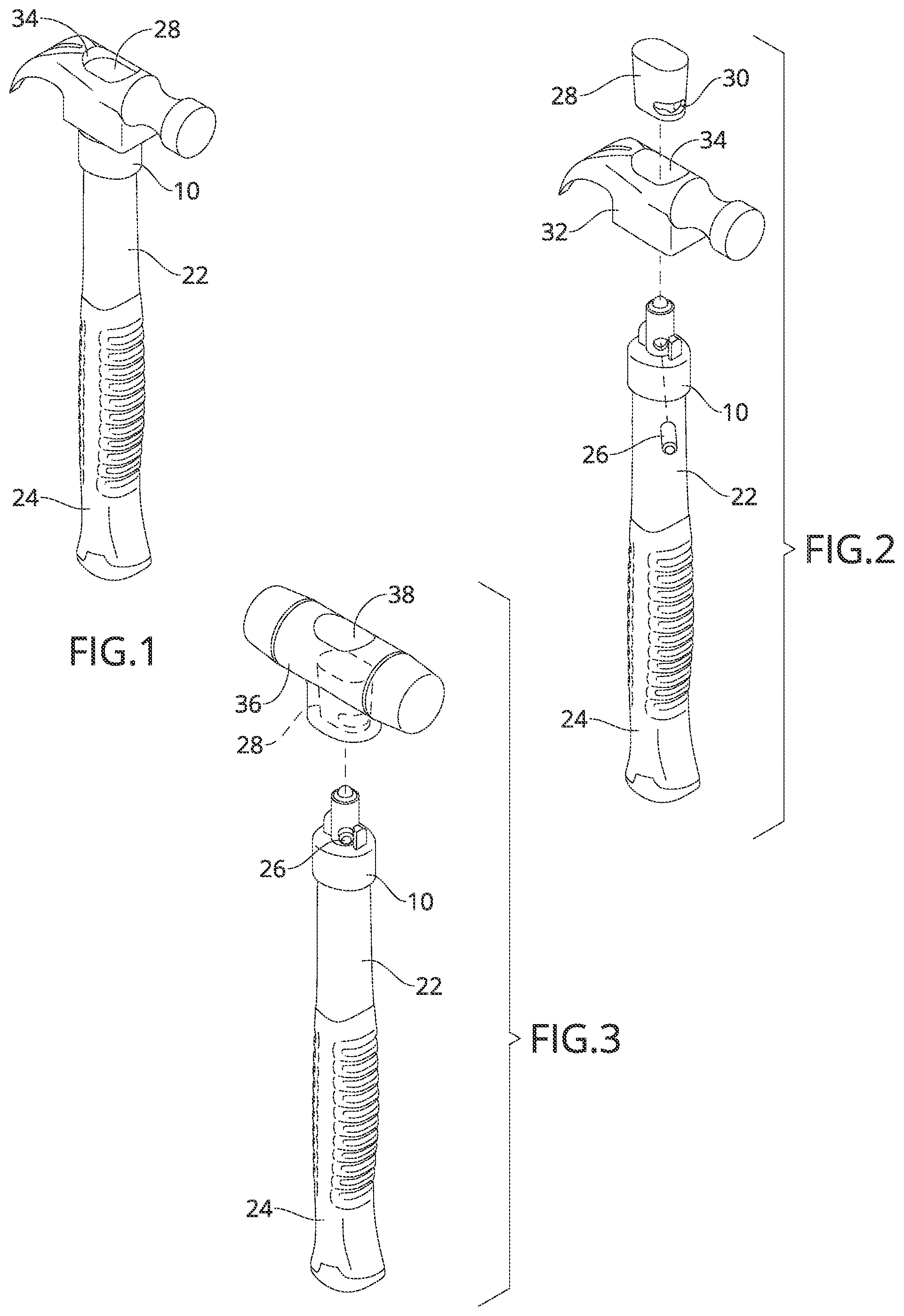 Patent US12552008 Figure 1 – Hand tool with interchangeable heads