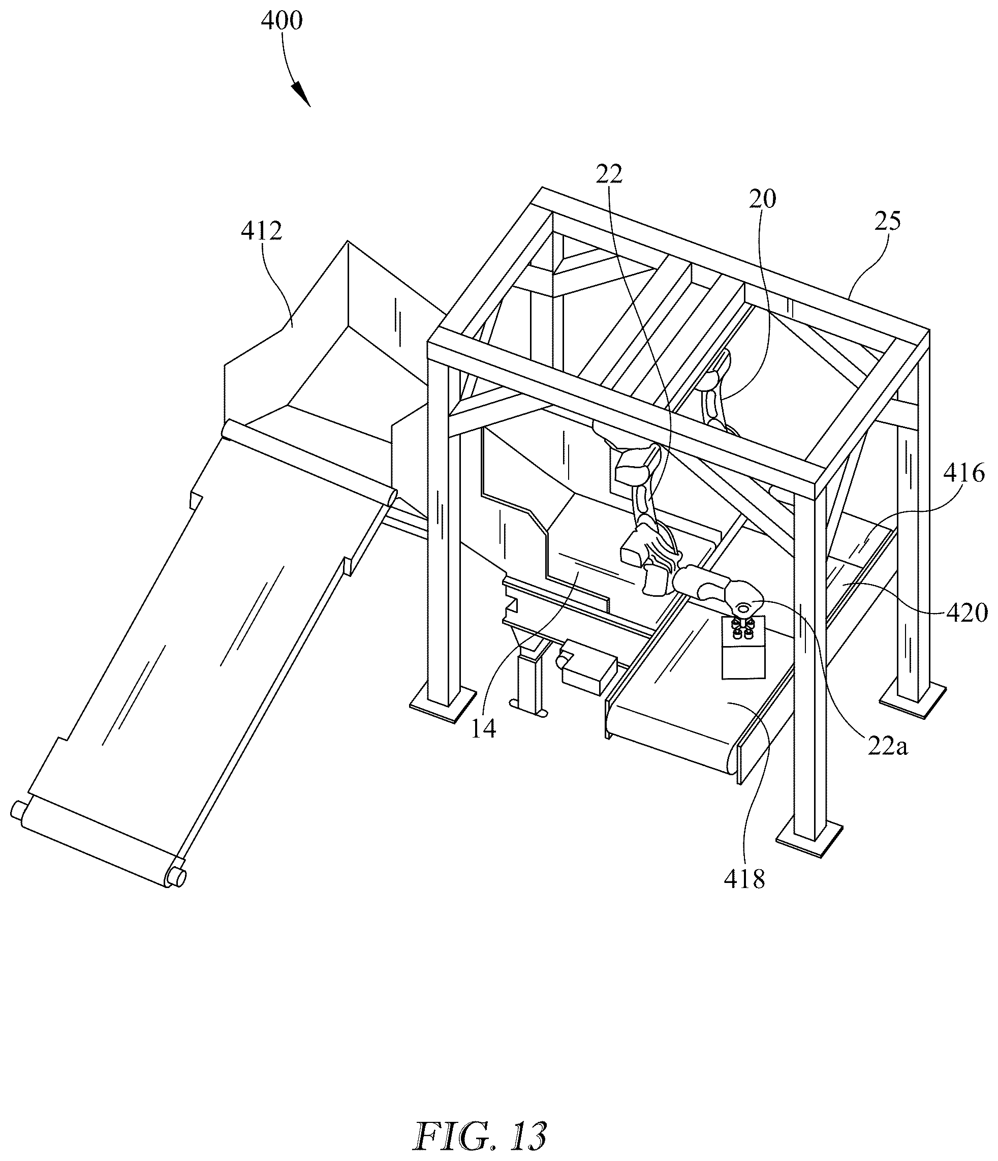 Patent US12552014 Figure 11 – Conveyor system with multiple robot singulators