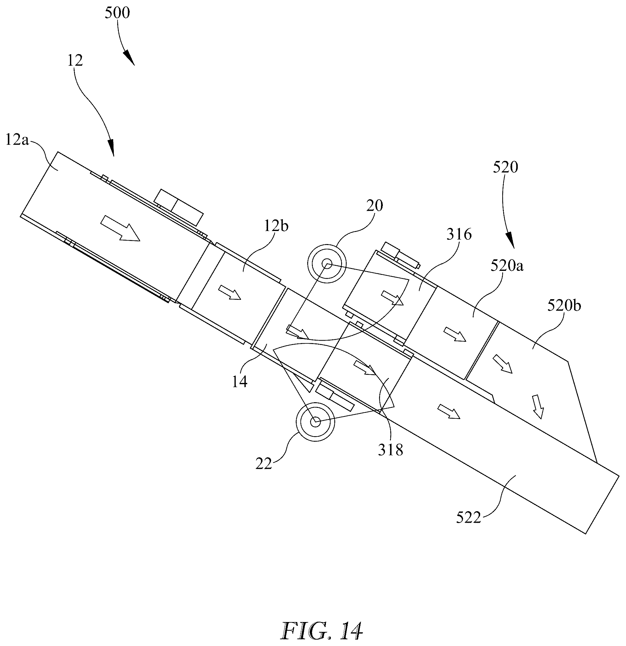 Patent US12552014 Figure 12 – Conveyor system with multiple robot singulators